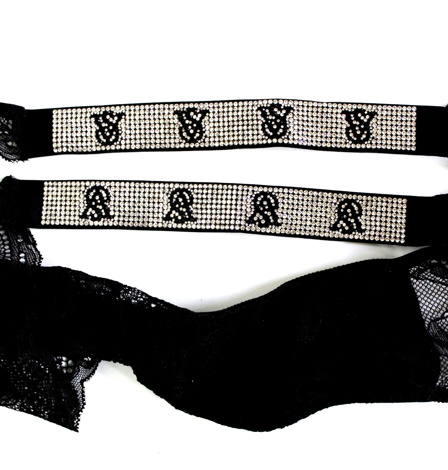 Victoria’s Secret Shine Rhinestone Logo Strap Lace Brazilian Panty Black Size M