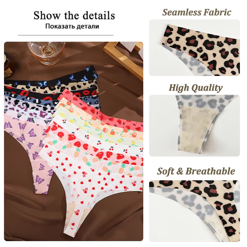 3Pcs Ultra-Thin Seamless G-String Women Thongs Sexy Sweet Fruit Low-Waist Pantie