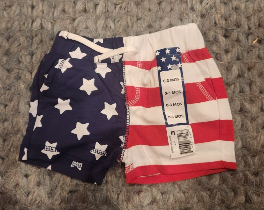 Red White Blue flag stars & stripes sz 0-3 mo shorts new nwt infant