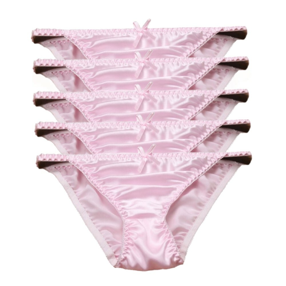 5pcs Womens Pink Brazilians Bikinis Knickers 100% Silk Panties for Hips 38″ XL