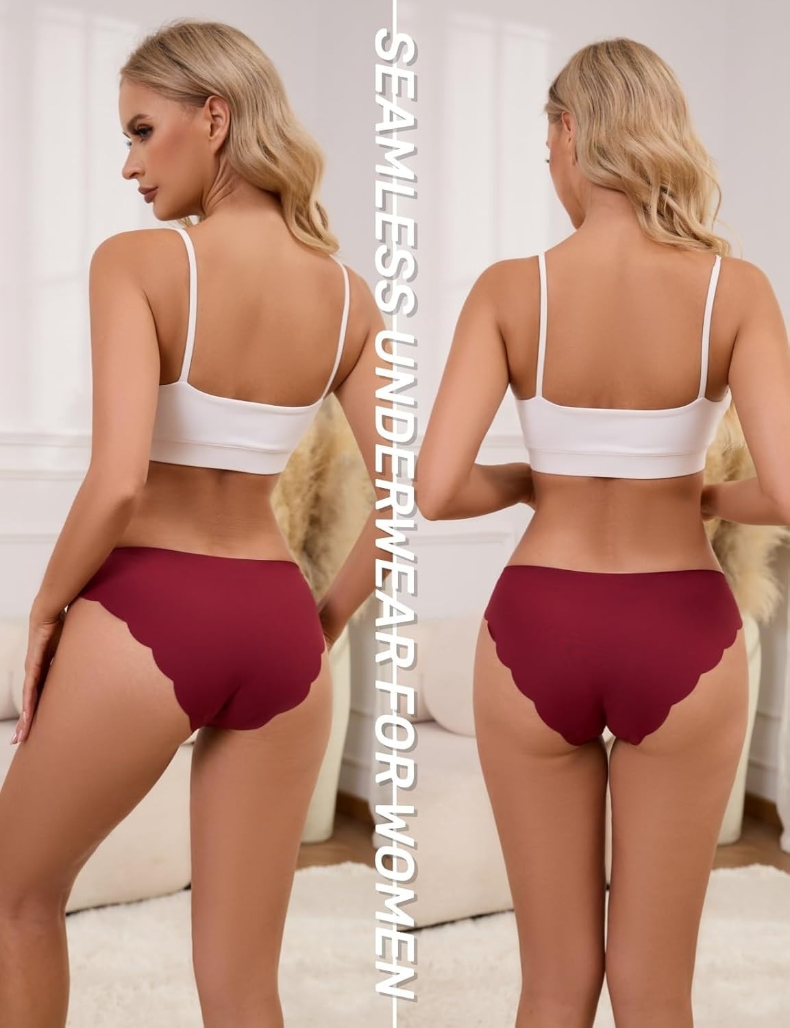6 Pack Seamless Underwear for Women Sexy Low Rise Hipster Wave Edge No Show Biki