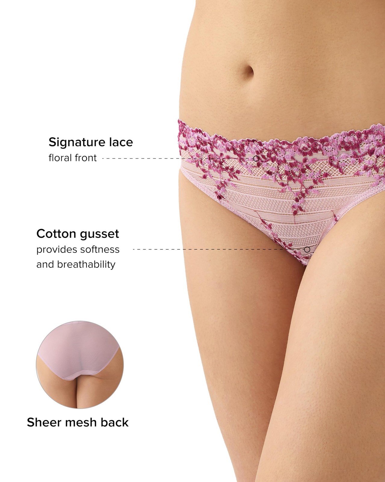 Wacoal Women’s Embrace Lace Moderate Coverage Bikini Panty, 64391, Keepsake
