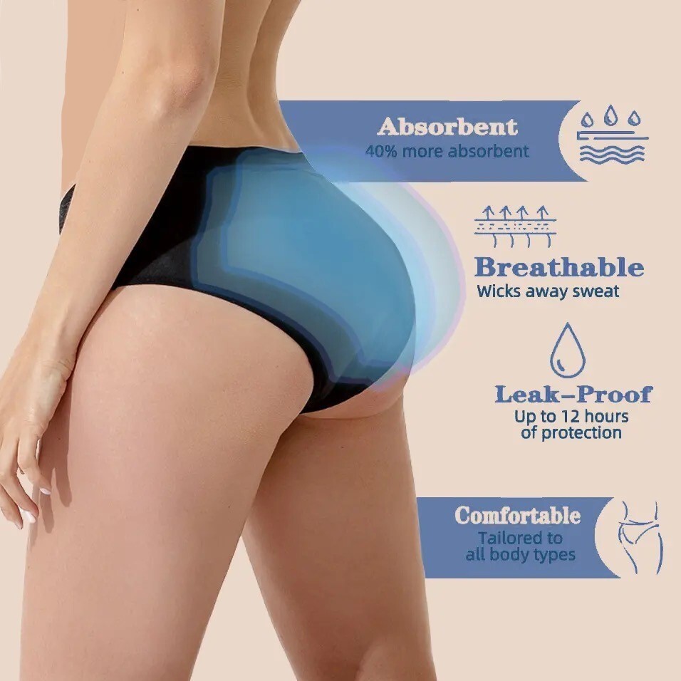 3 Pack Bamboo Menstrual Panties Women, Leak-Proof , Medium Flow, Bikini Briefs