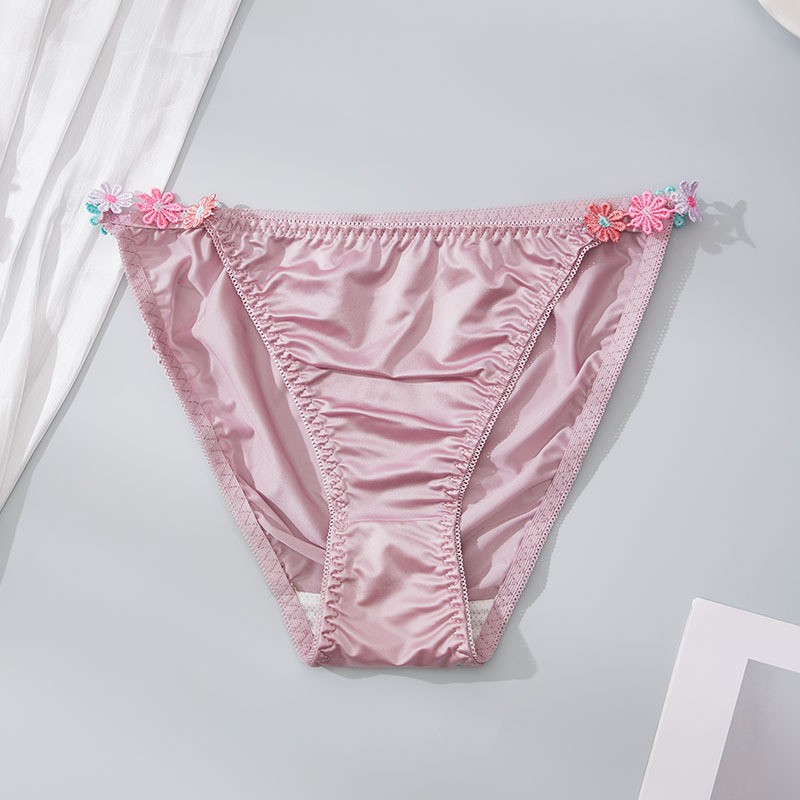 4 Pack Lot Sexy Womens Satin Panties Bikinis Briefs Underwear Flower Lingeries