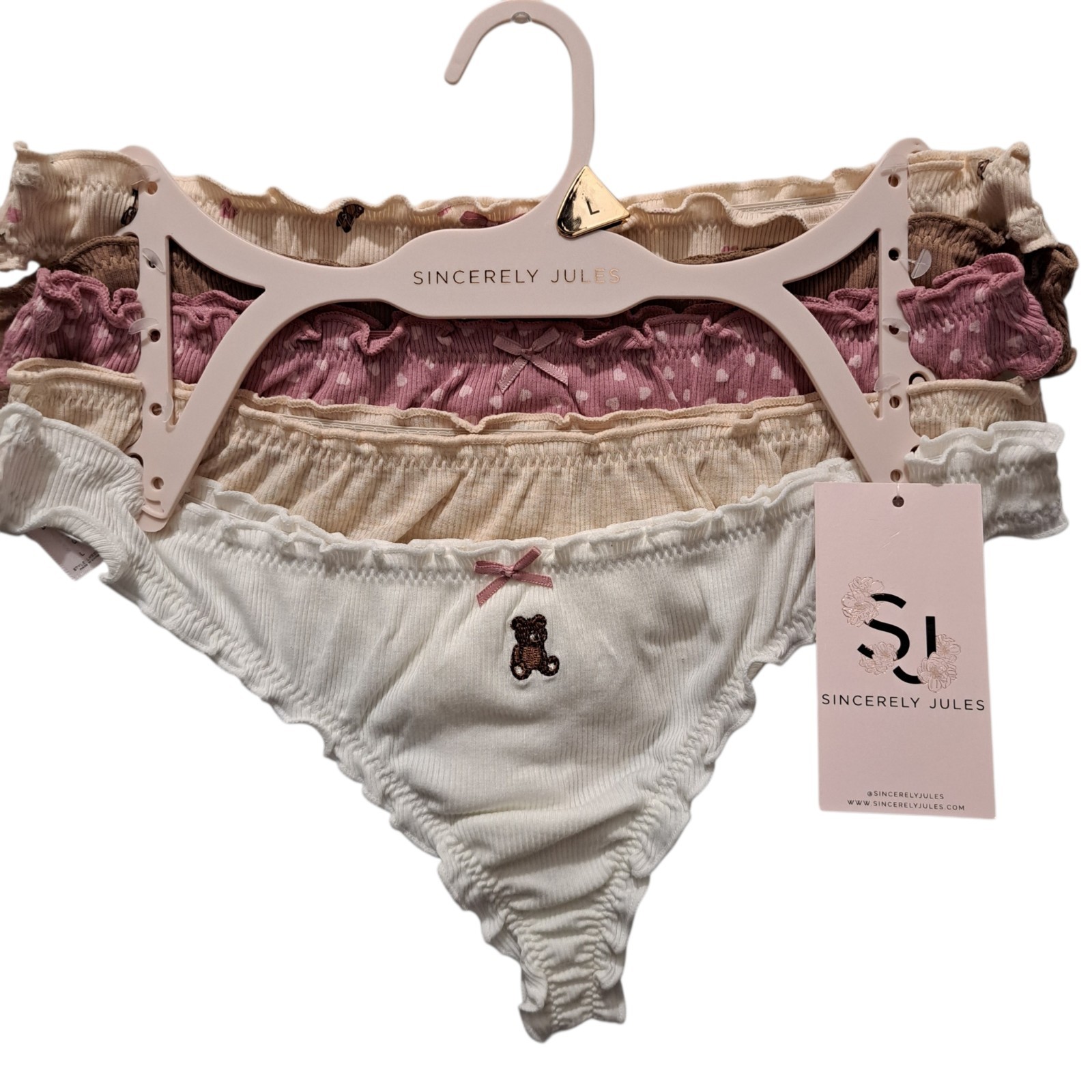 Sincerely Jules Women Bikini Thong Panties Ribbed Coquette Cute Cottage Large