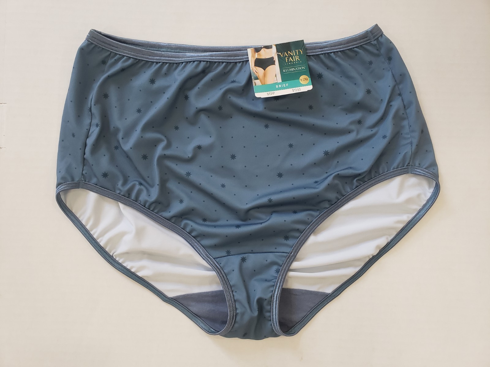 NWT Vanity Fair Illumination Brief W/ Santin Trim Blue Star Size 9 2XL Underwear