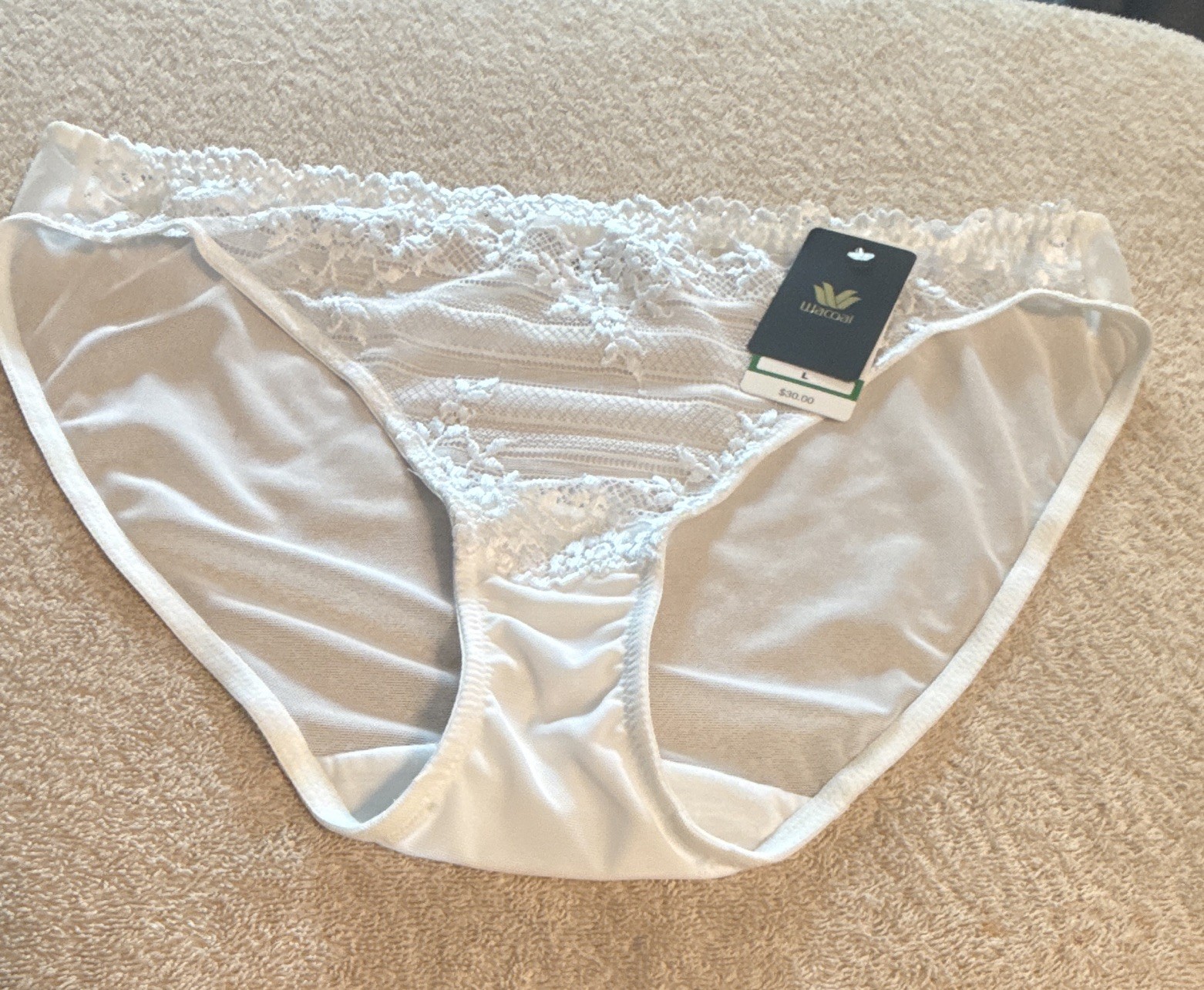 Wacoal Women’s Embrace Lace Bikini Panties L White Semi-Transparent 64391