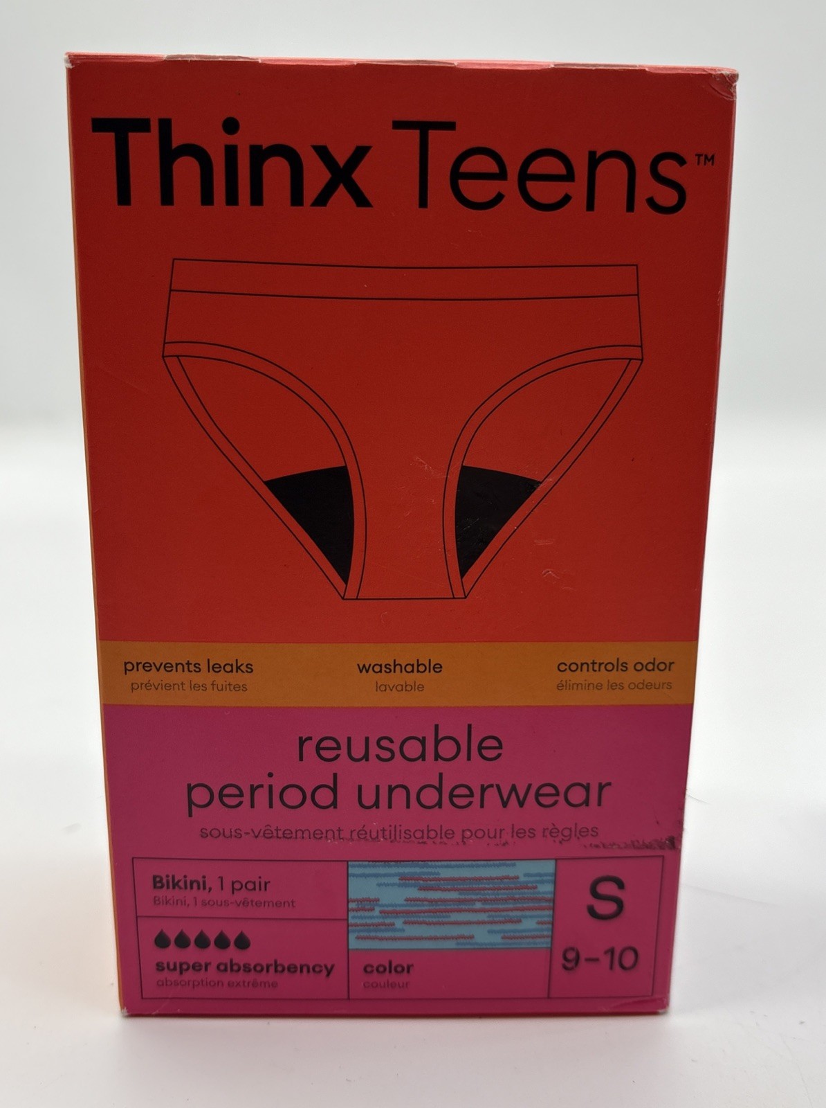 Reusable Period Underwear Panties Thinx Teens Blue/Pink Super Absorption Sm New