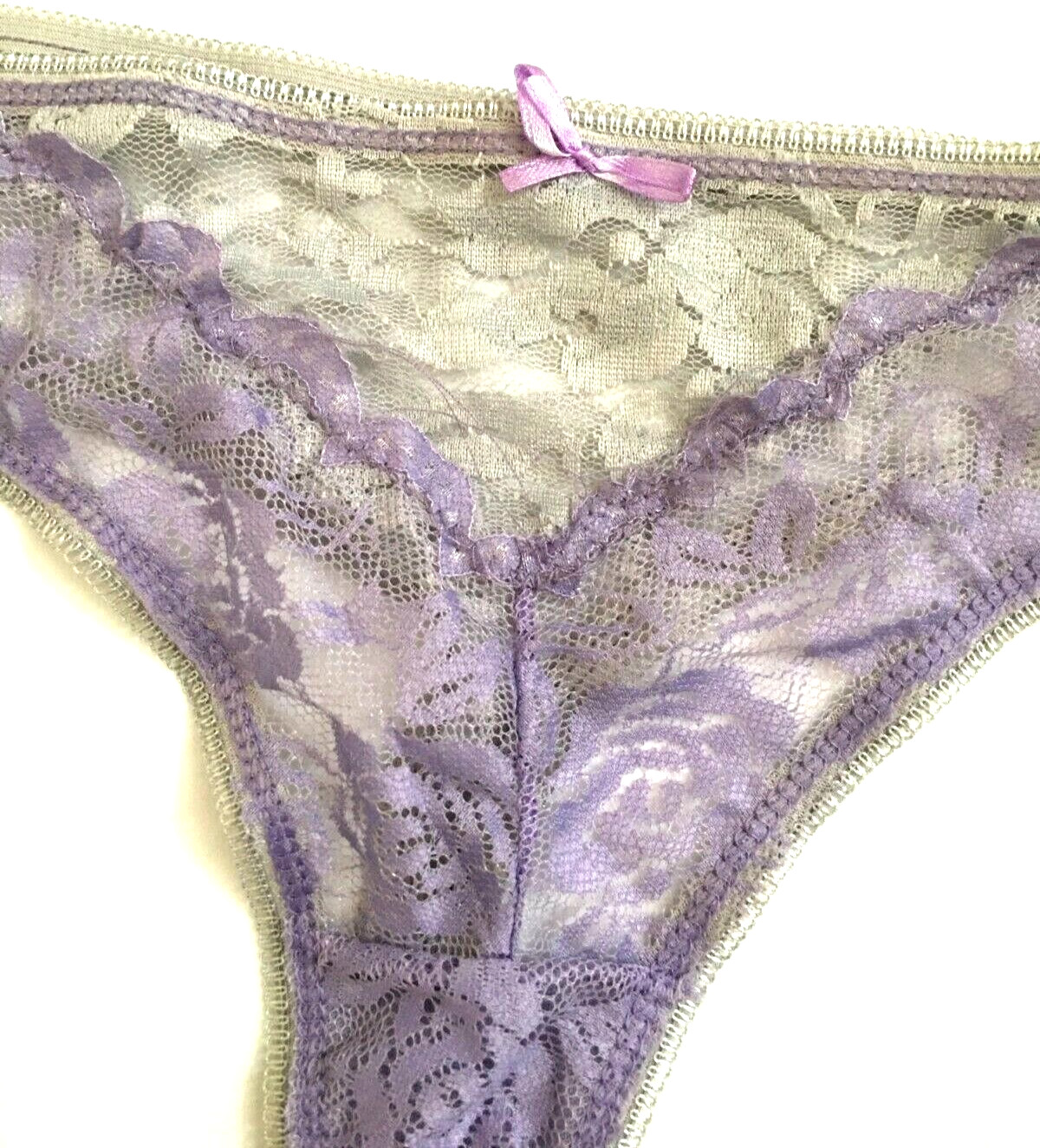 Womens Sexy Purple Gray Floral Lace Thong 3X-4X Silver Metallic Accents Soft NWT