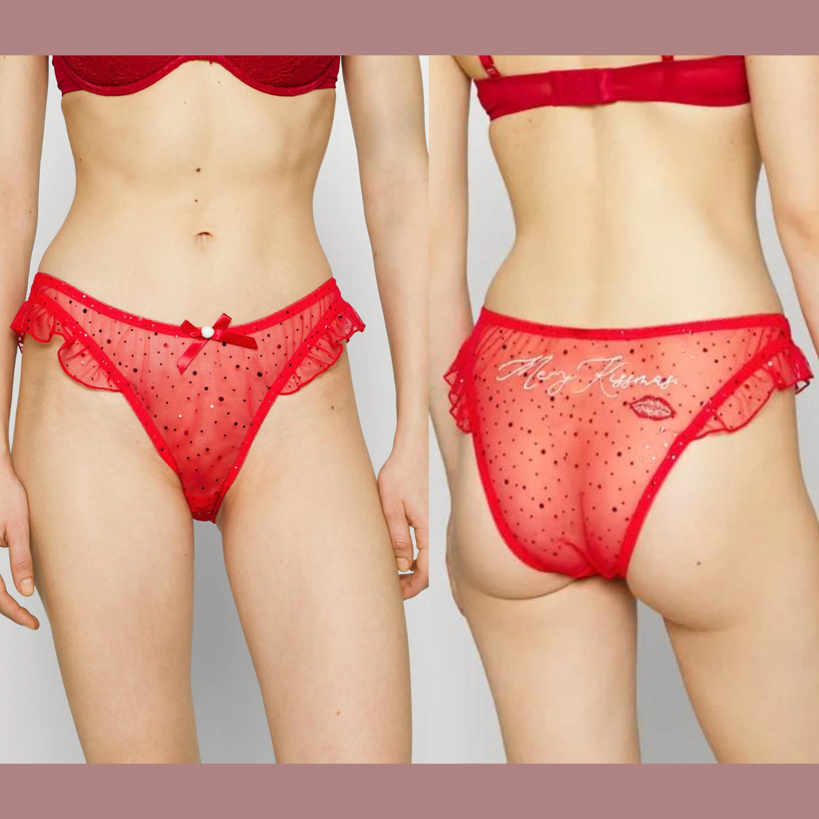 NEW ANN SUMMERS [ XS 0-2 ] Merry Kissmas Ruffle Mesh Panties In Red #T1634