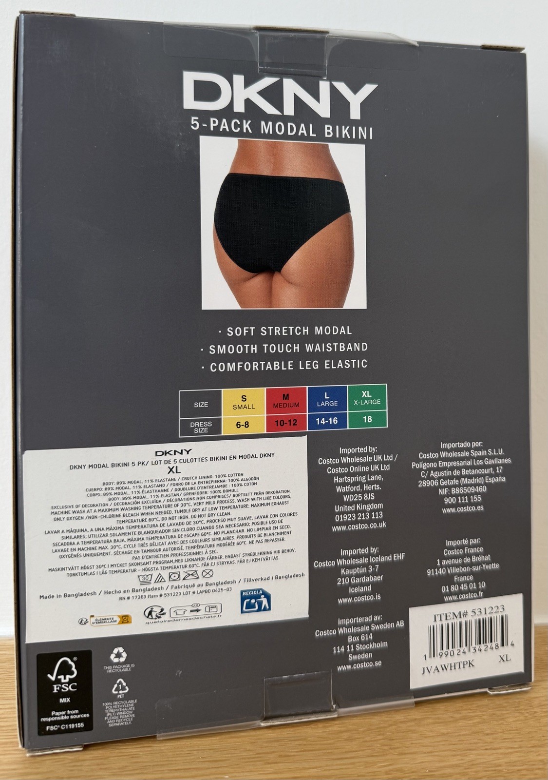 DKNY 5 Pack Modal Bikini Briefs – XL Extra Large – Black / White / Brown Set New