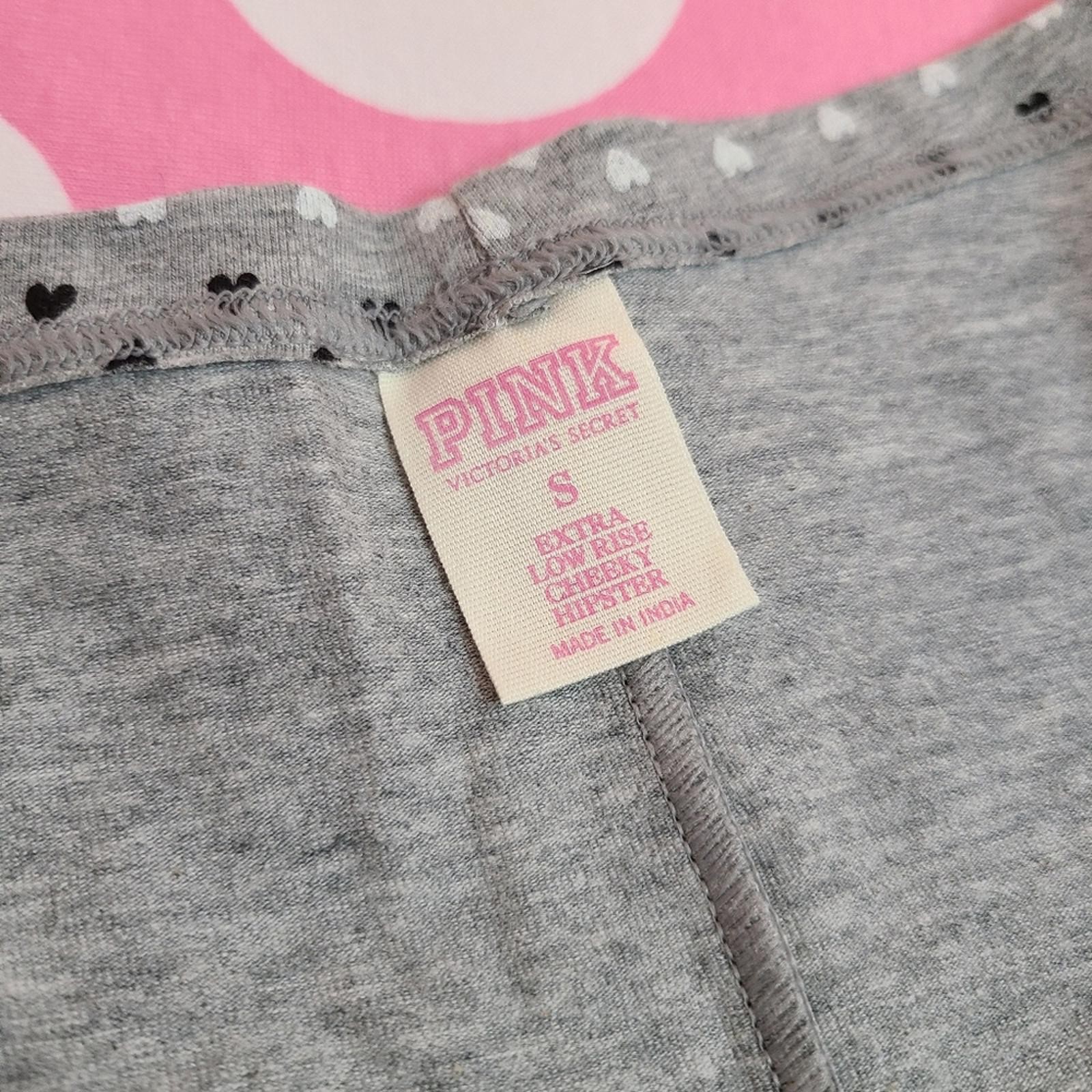 VTG VS PINK Graphic Cotton Extra Low Rise Cheekster Panty Size Sm Gray Hearts
