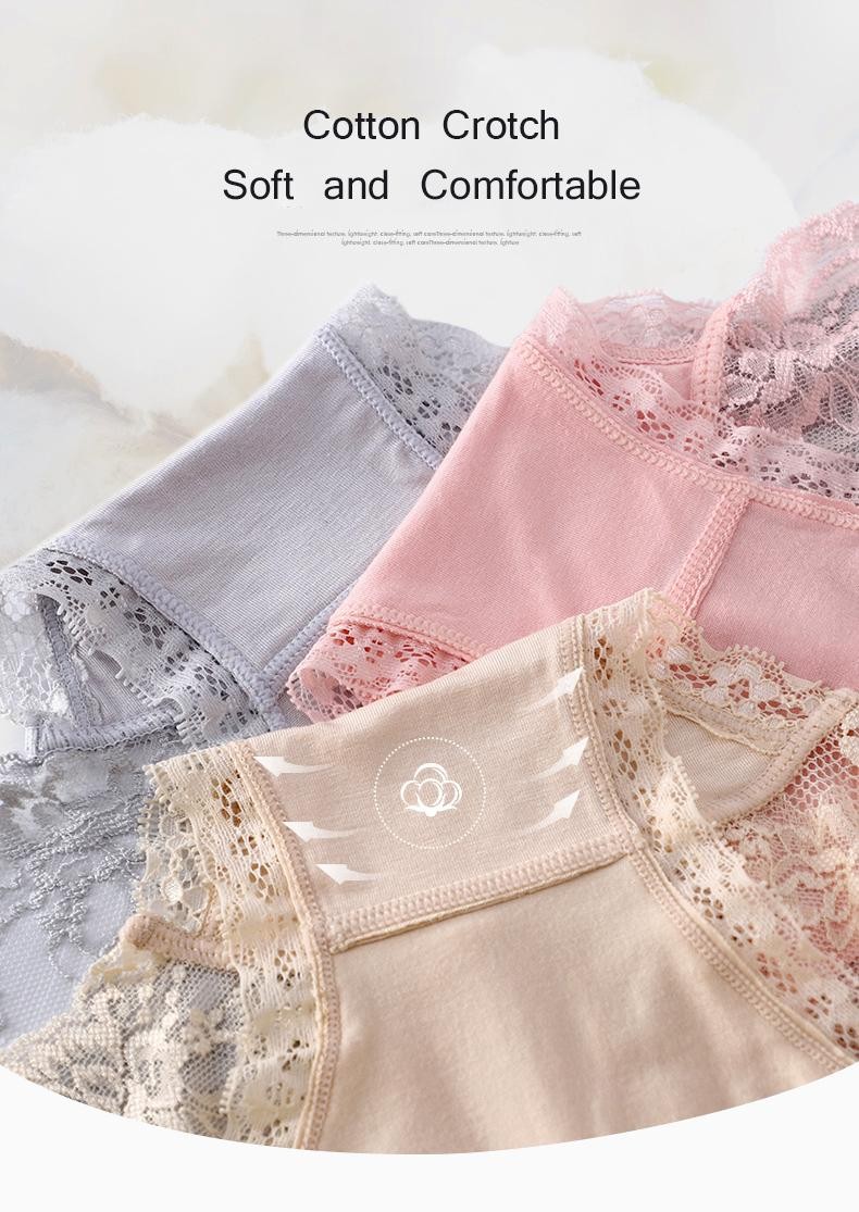 7PCS Women Cotton Lace Transparent Plus Size Antibacterial Comfortable Panties S