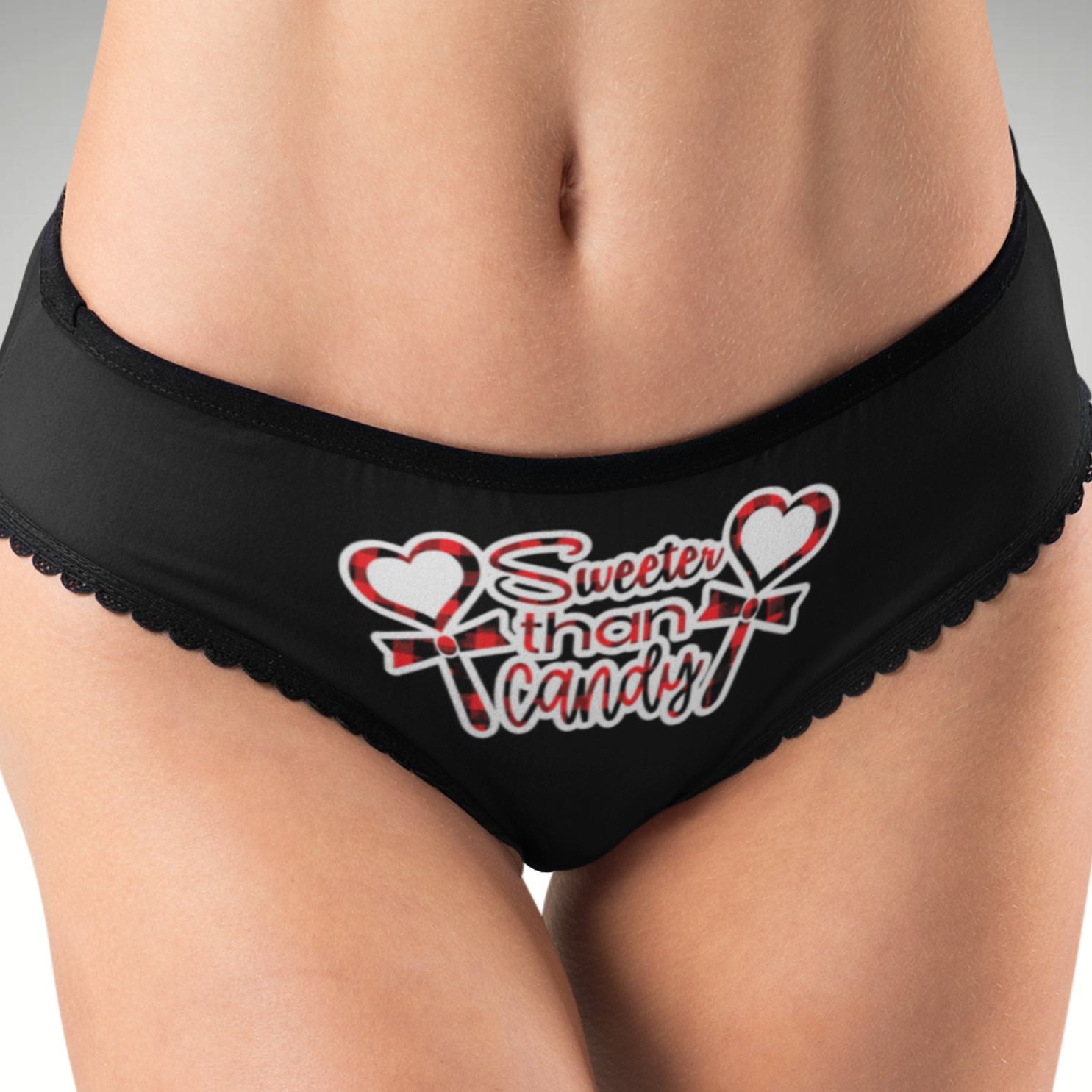Sweeter Than Candy Hipster Panties Valentine Gift Black Lollipop Hearts