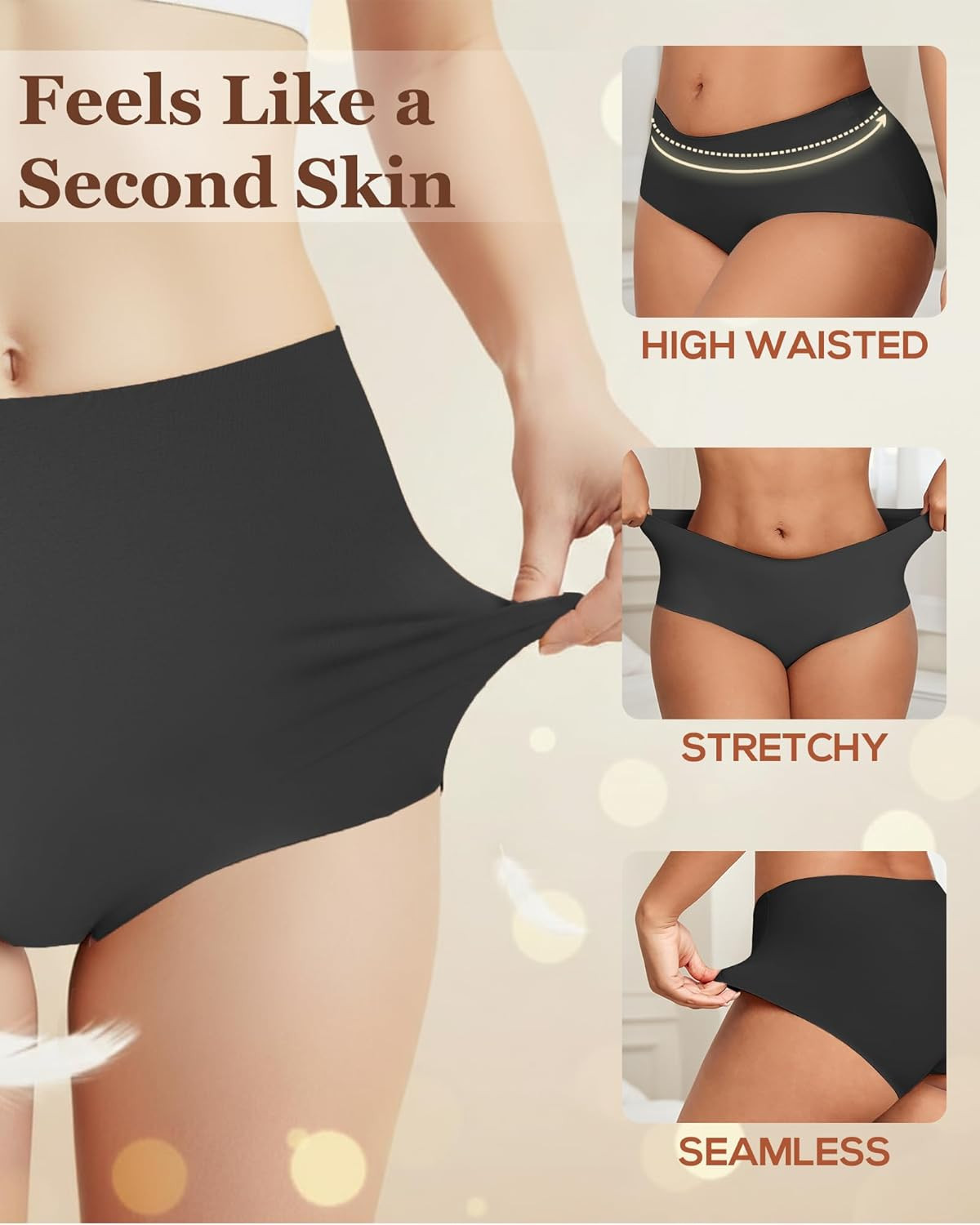 High Waisted Seamless Underwear for Women Full Coverage Hiphugger High Rise Silk