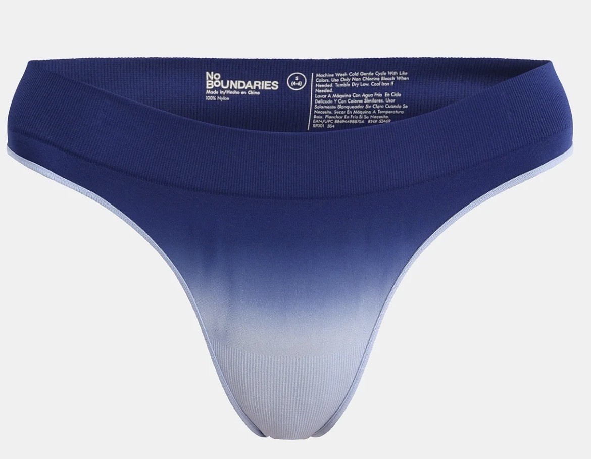 NEW No Boundaries Women Seamless Thong Panties XXXL 22 Blue Ombre Dip Dye NOBO