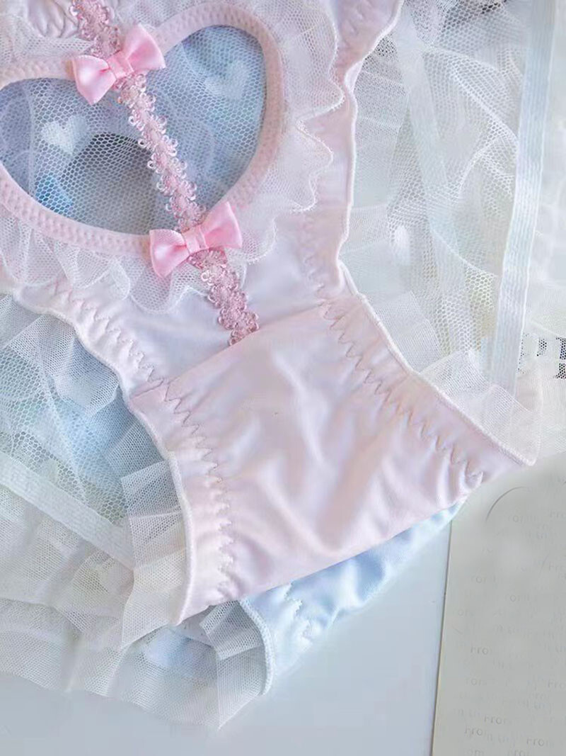 Lolita Girls Sweet Panties Bow Mesh Sheer Briefs Japanese Sexy Cute Underwear