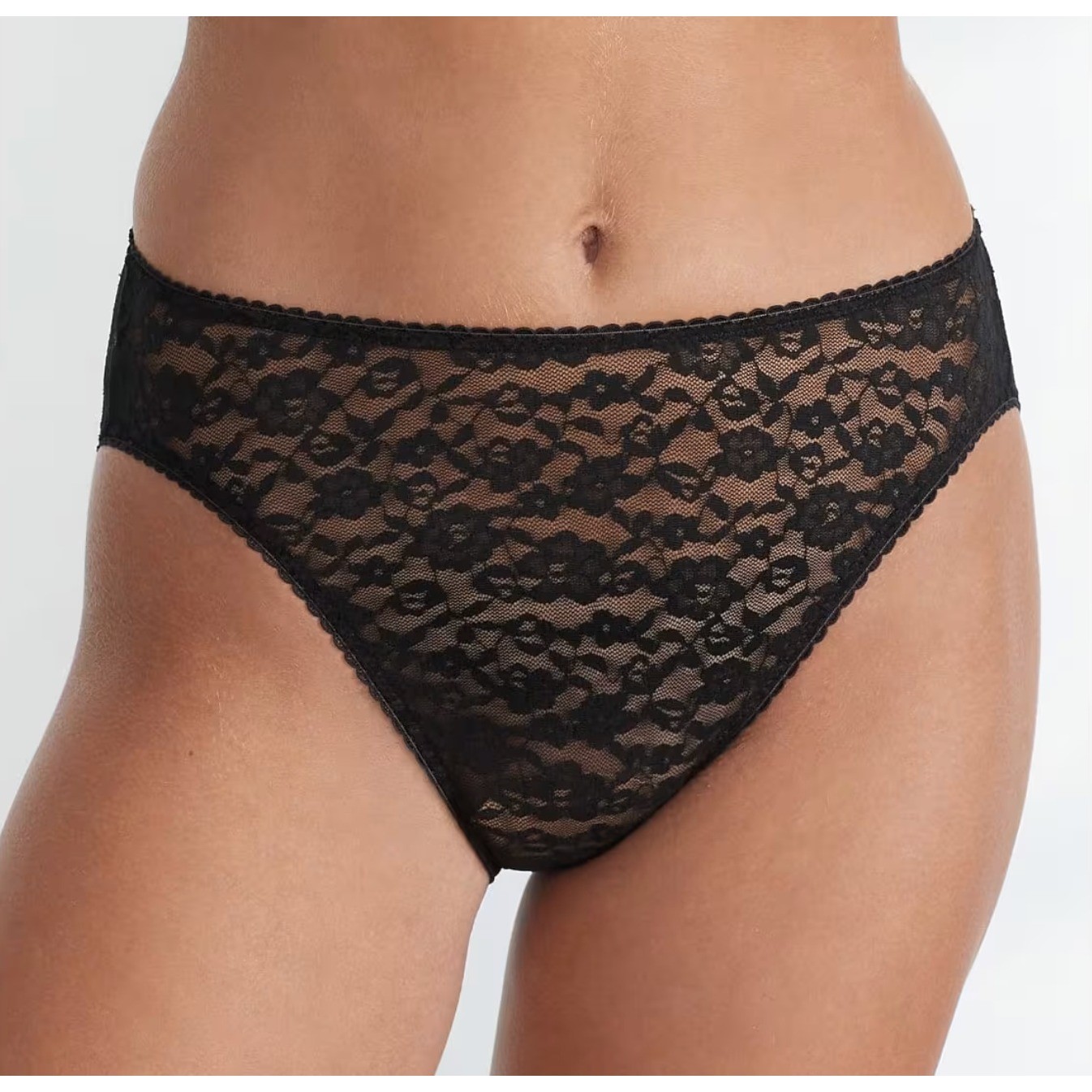 Black All Over Lace High Rise Brief Panty Small Floral Underwear Minimalist NEW