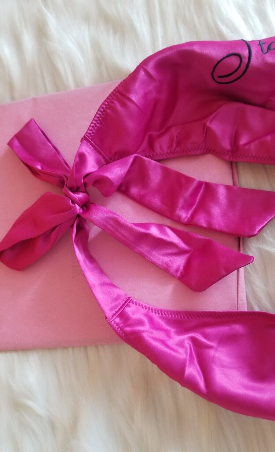 VICTORIA’S SECRET EMDROIDERY SIDE TIE SATIN CHEEKY PANTY MEDIUM PINK FUCHSIA NWT