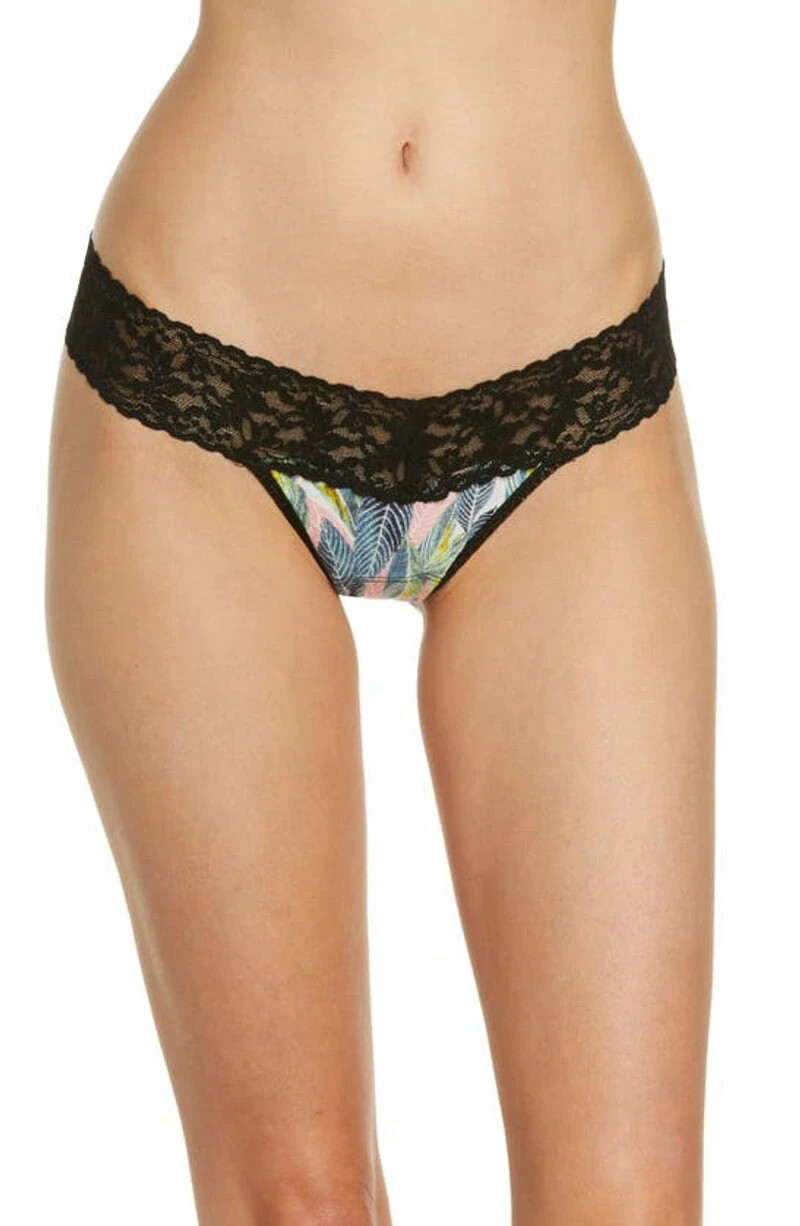 Hanky Panky 6334SN Tropical Print Modal Jersey Black Lace Mid Rise Thong – O/S