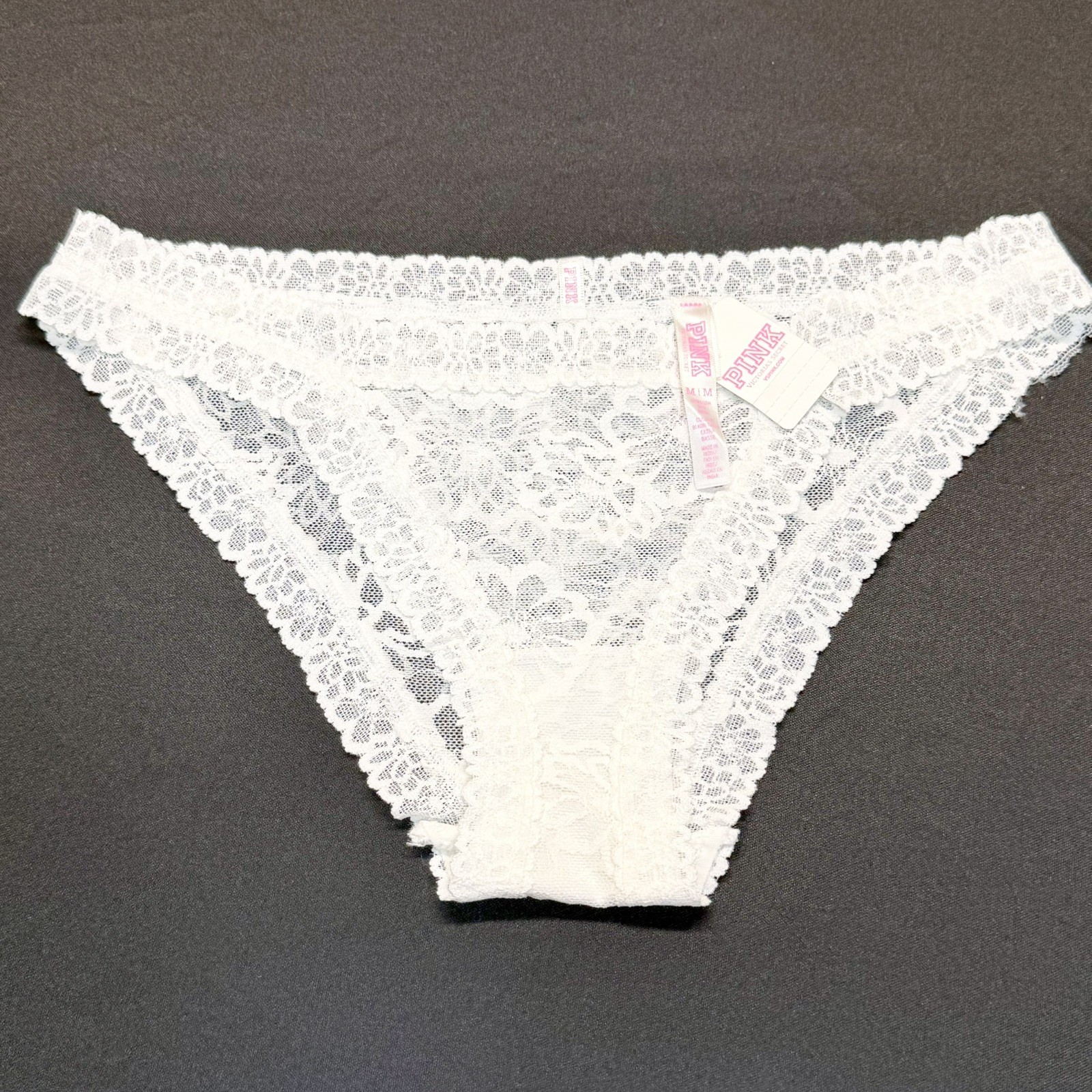 2016 VTG PINK by Victoria’s Secret White Lace Extra Low Rise Bikini Panties Med