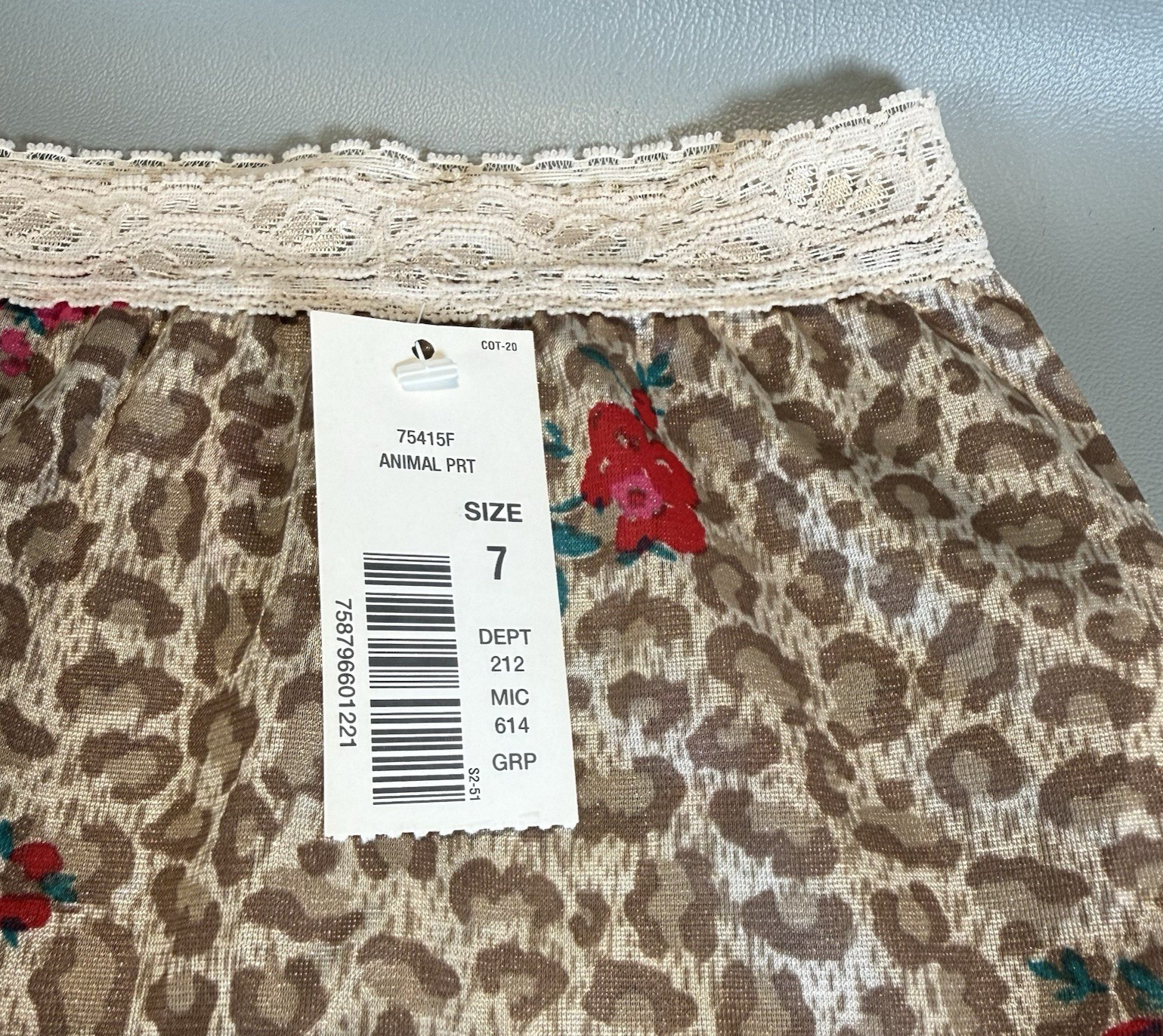 Cotillion Nylon Brief Animal Print Flowers Lace Trim Granny Panties Size 7 NWT