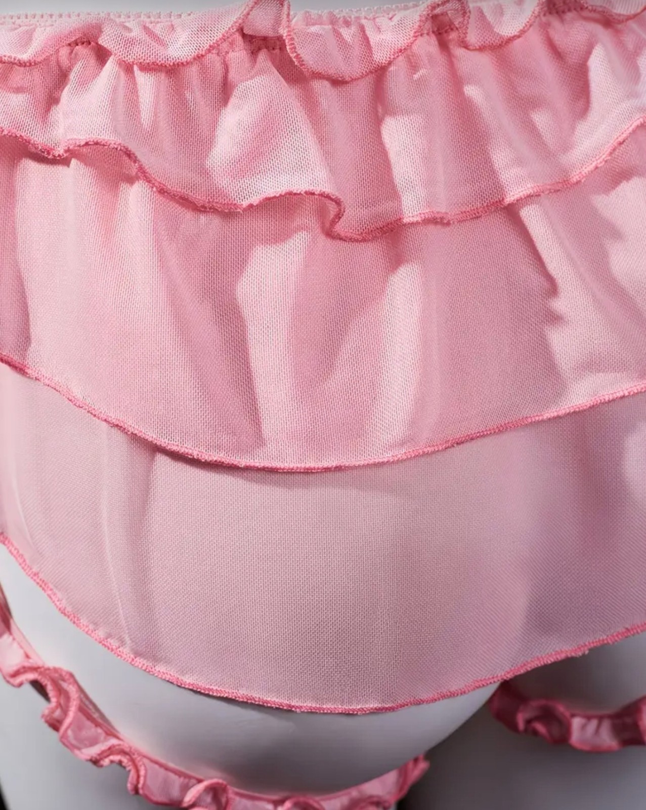 Pink Mesh Ruffle High-Waisted Panties* Bow Detail – Sheer*Sissy* Lingerie*NIP