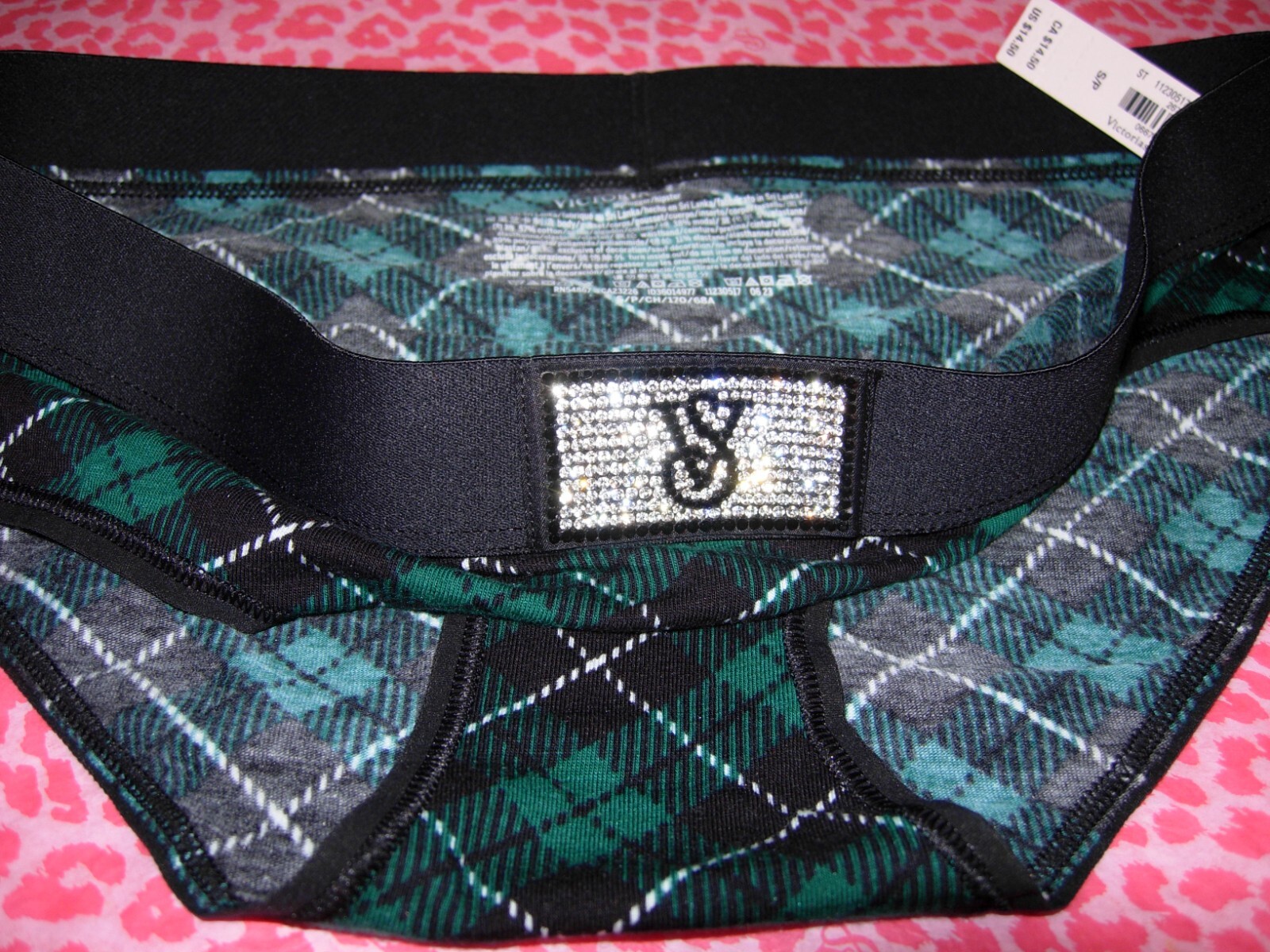 Victoria’s Secret Sexy Shine Patch Hiphugger Panties Smooth Panty LOGO Plaid NWT