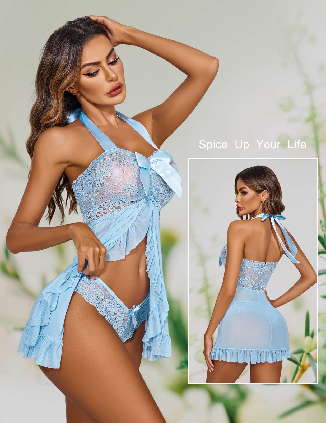 Avidlove Women Nightwear Lace Babydoll Strap Chemise Halter Medium, Sky Blue