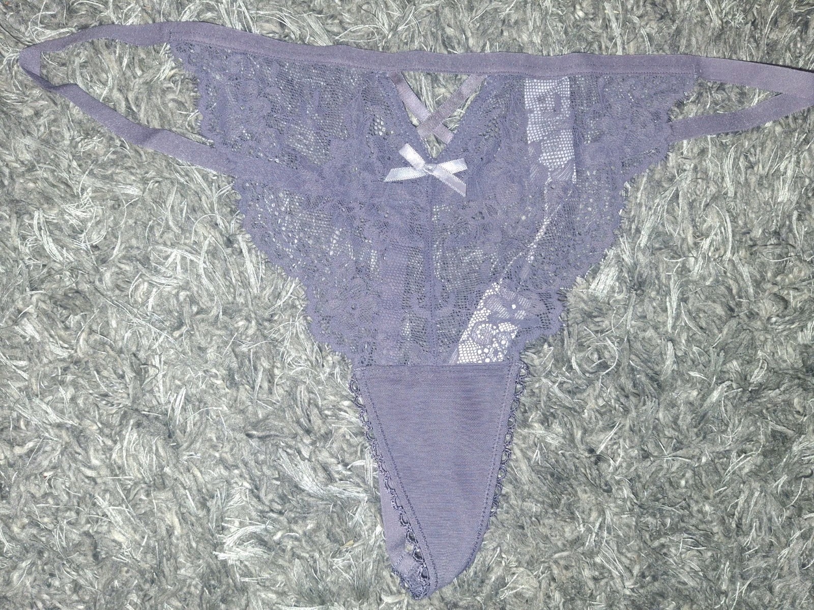 Adore Me/VS Criss Cross Front Lace G String Panty NEW Large Grey