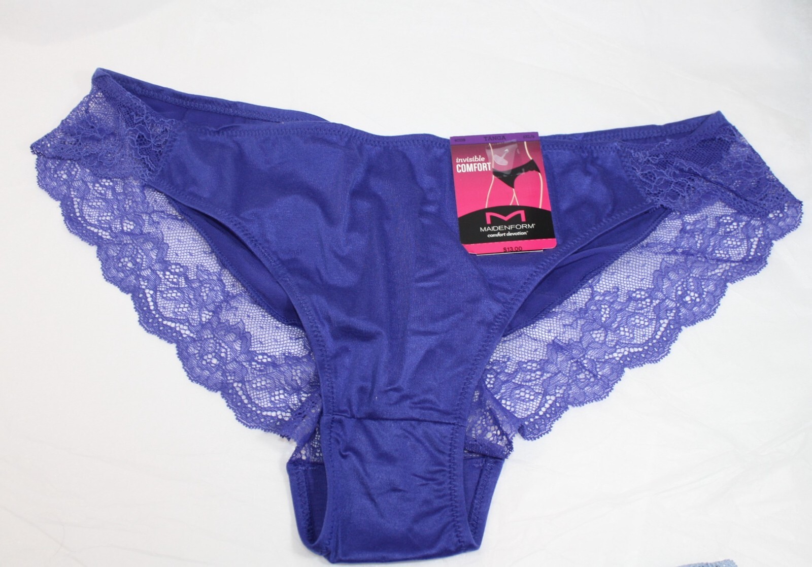 NWT set/3 MAIDENFORM comfort devotion TANGA LACE ROYAL BLUE BLACK FLORAL 2XL