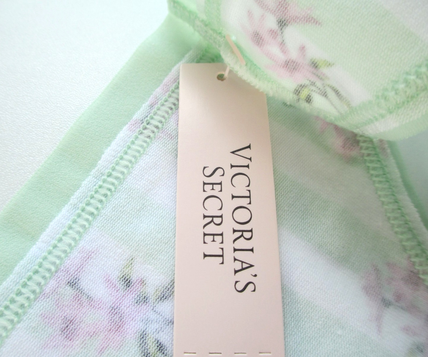 VICTORIA’S SECRET Cotton Bikini Panty M Green NWT White Stripe VS Floral