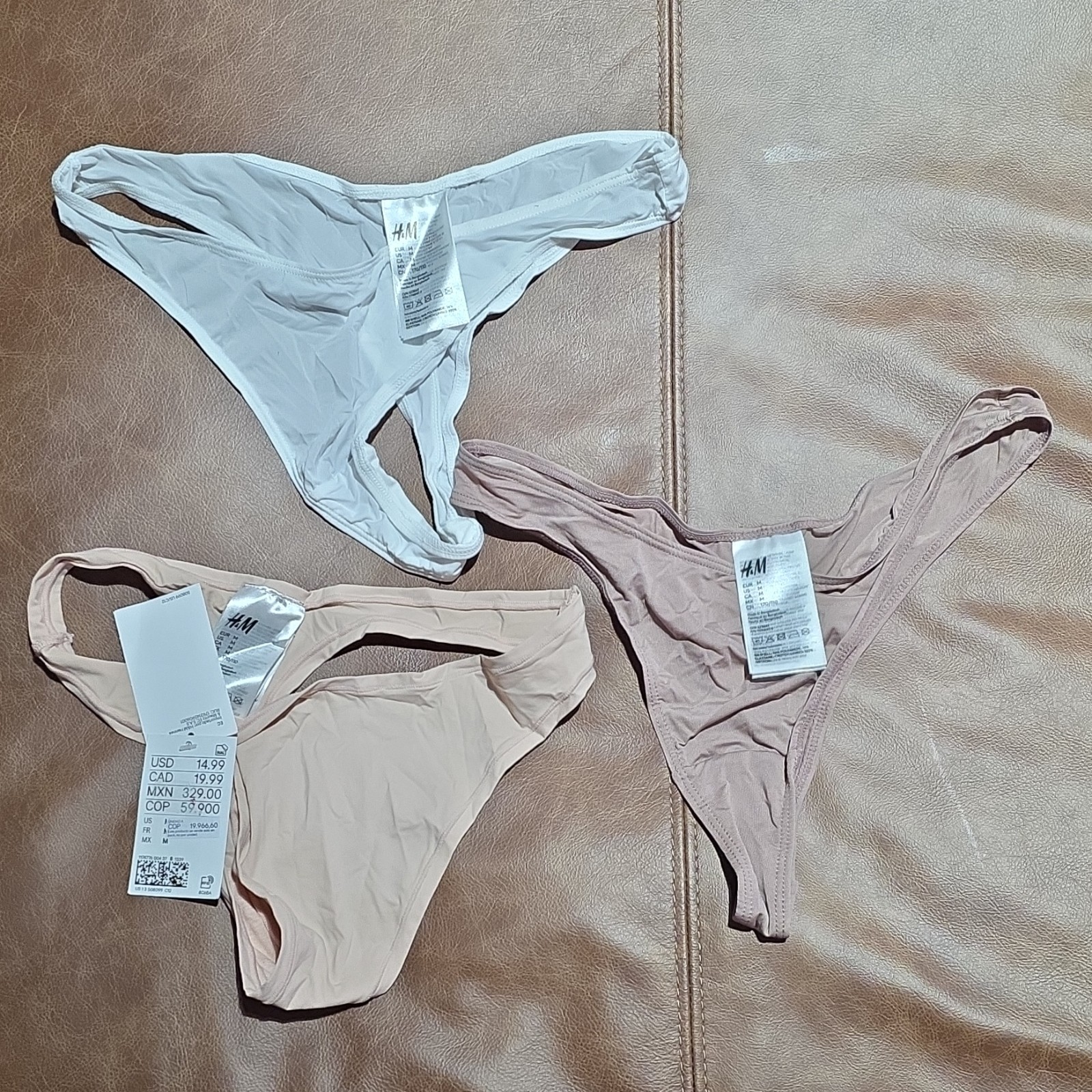 H&M Women’s Thong Panties 3 Pack Size S Solid Multicolor Polyamide/Elastane