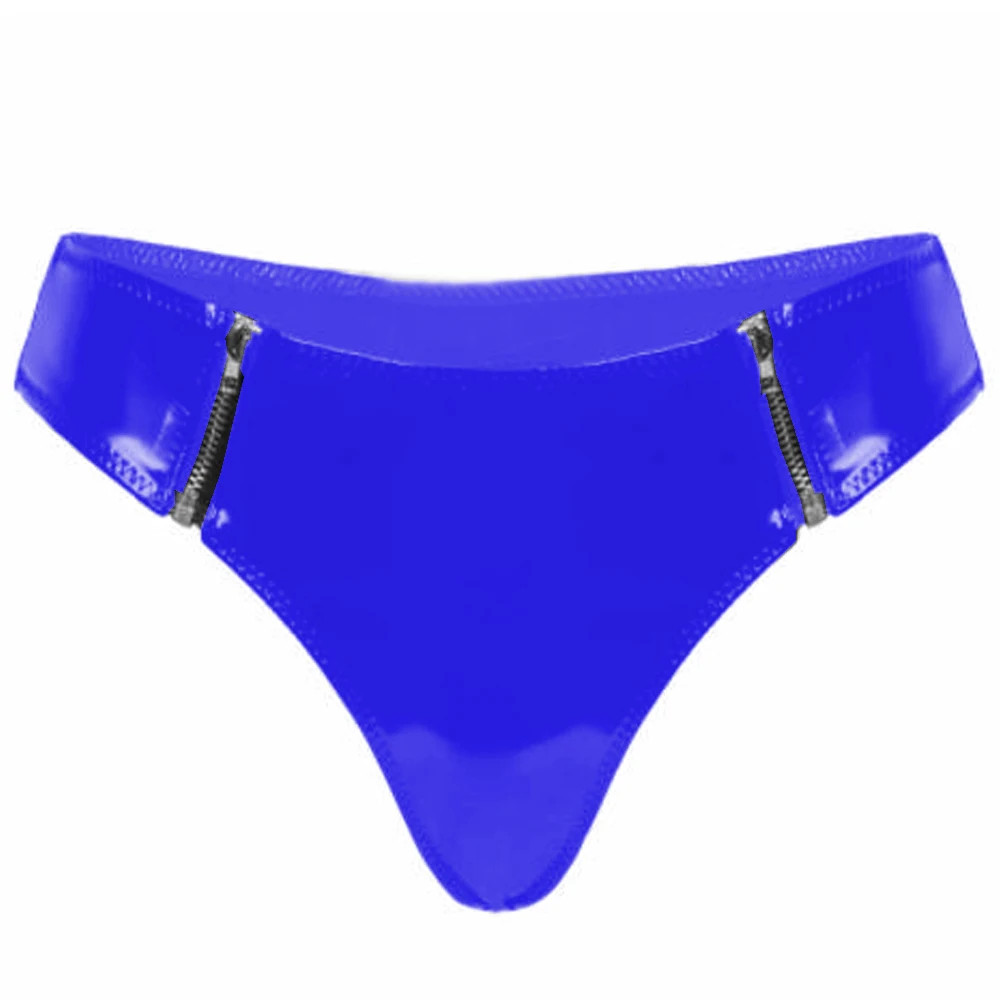 Womens Sexy Pole Dance Panties PVC Leather Low-waisted Front Zipper Sexy Panties