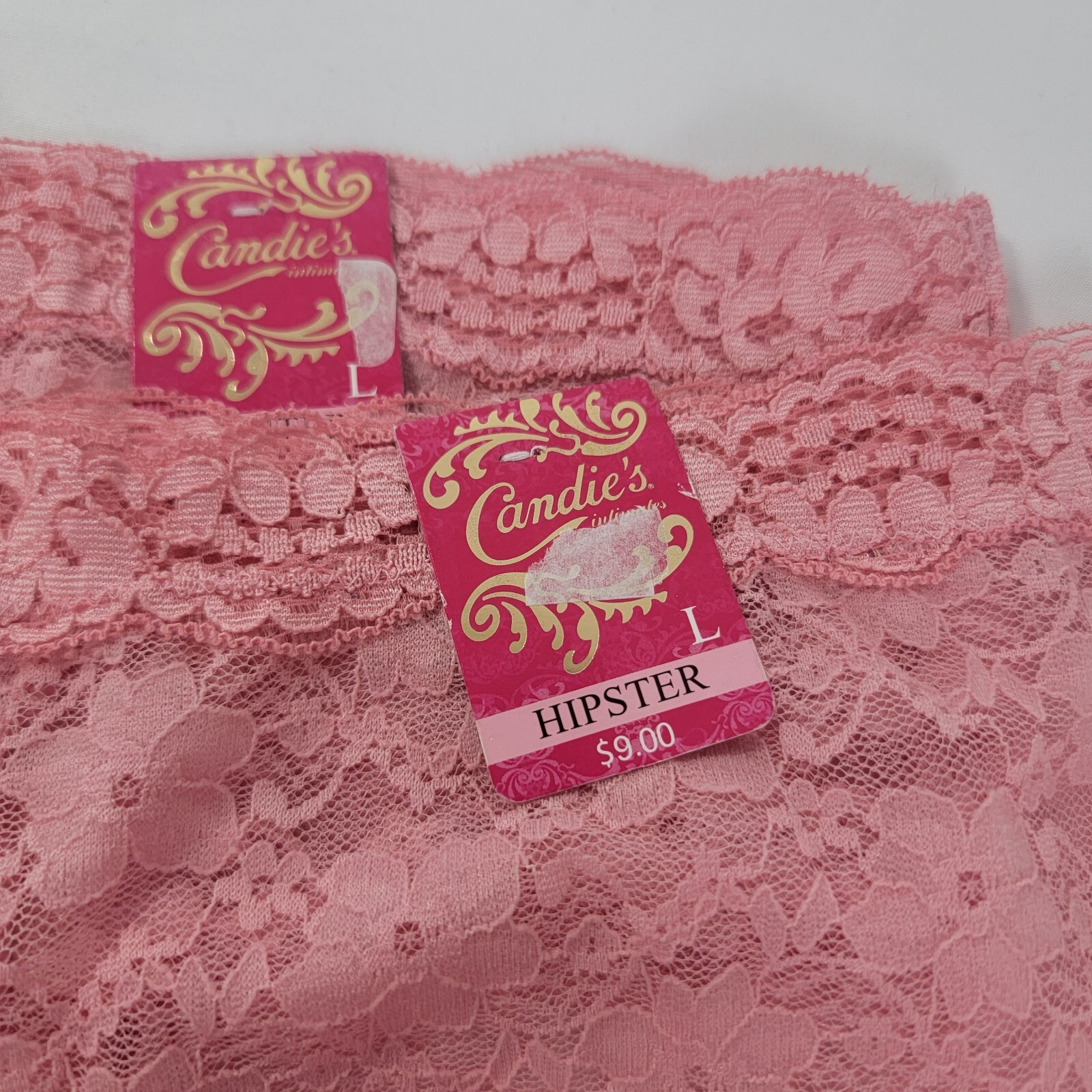 2 x CANDIES pink lace lacy Hipster Panties New nwt underwear L 7 Large sheer