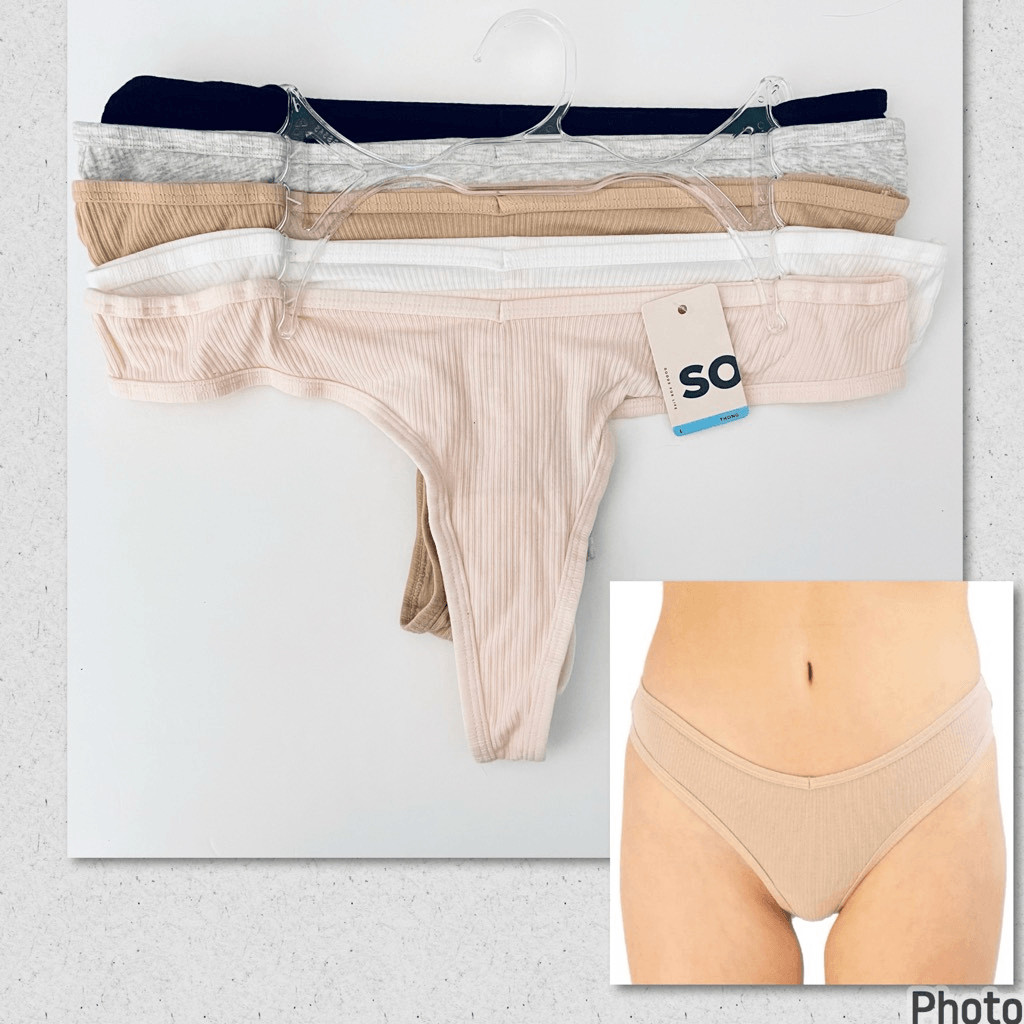 NWT 5 Pack SO L Gorgeous Pink,white, tan, grey & Black Ribbed Panty Set
