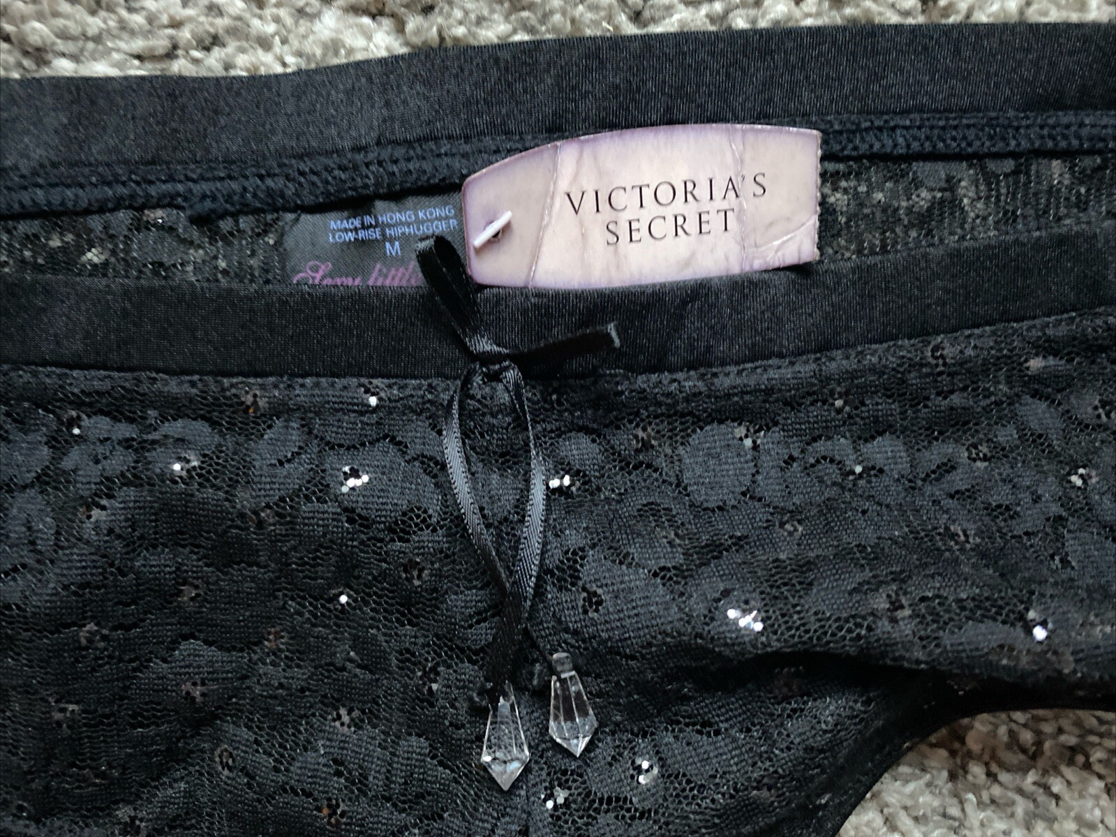 NWT 90’s Vintage Victoria’s Secret Black SEXY LITTLE THINGS Lace hiphugger panty