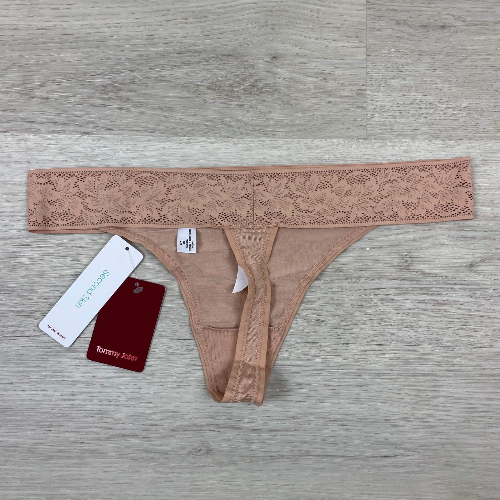 Tommy John Second Skin Lace Thong Panty Womens Small Nude Maple Sugar