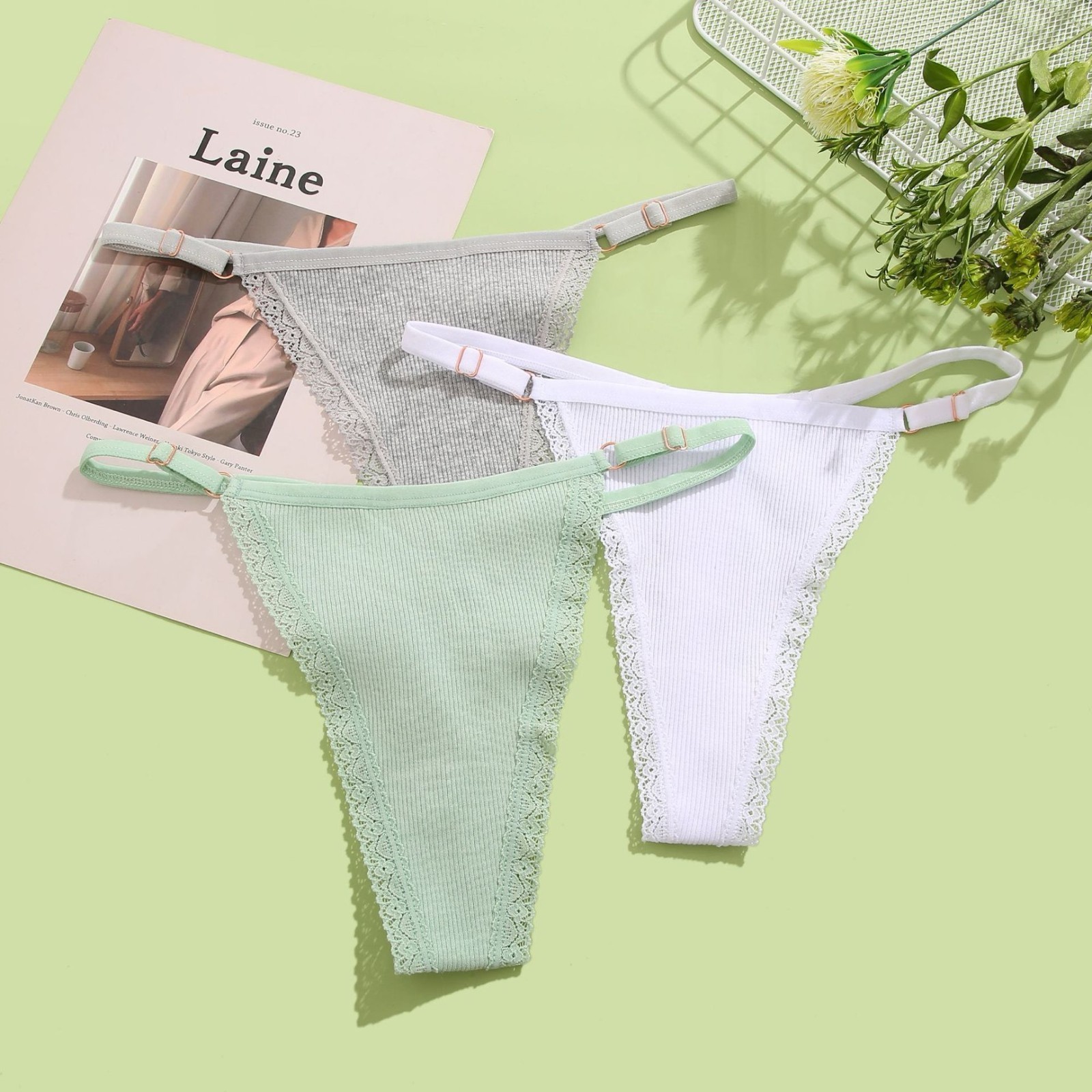 6-Pack Women’s Adjustable Lace G-String Thongs Low Rise Panties Cotton underwear