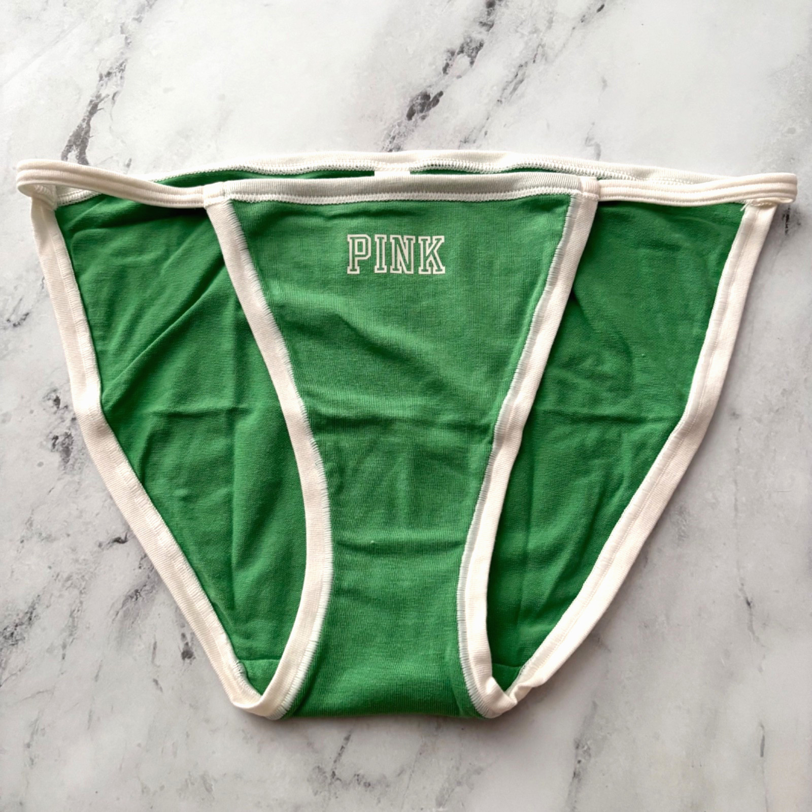 PINK Victoria’s Secret String Bikini Panty Green w/ Trim Logo S M 2XL