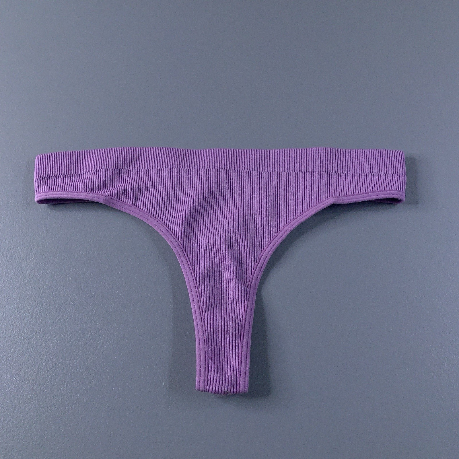 Out From Under Womens Size Small Lilac Rib Knit Thong Panty New
