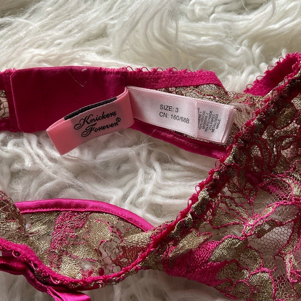 NWOT agent provocateur Lysianne lingerie pink gold floral mesh lace suspenders