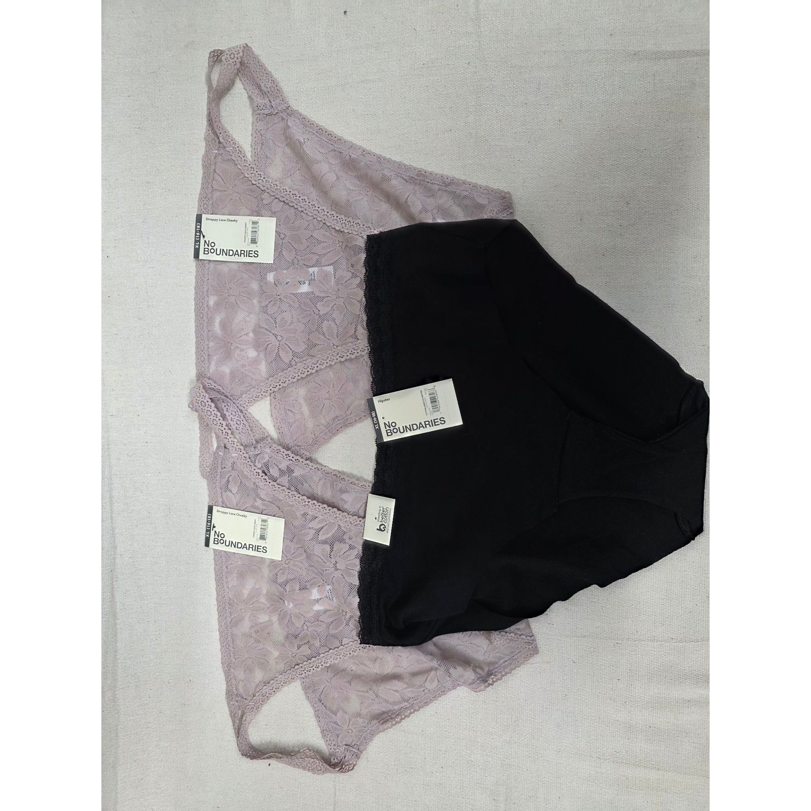 No Boundaries Panties XL 16-18 Lot of 3 Lace Cheeky Laurel Pink Cotton Hipster