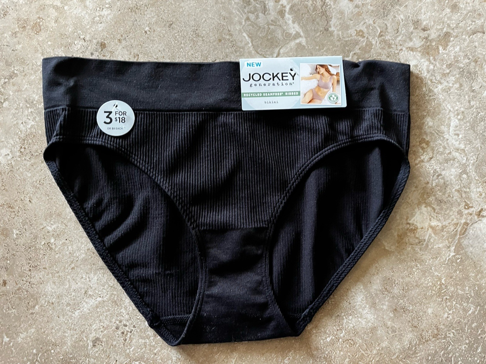 NWT Jockey Black Generation Seamfree Ribbed Bikini Panty Large
