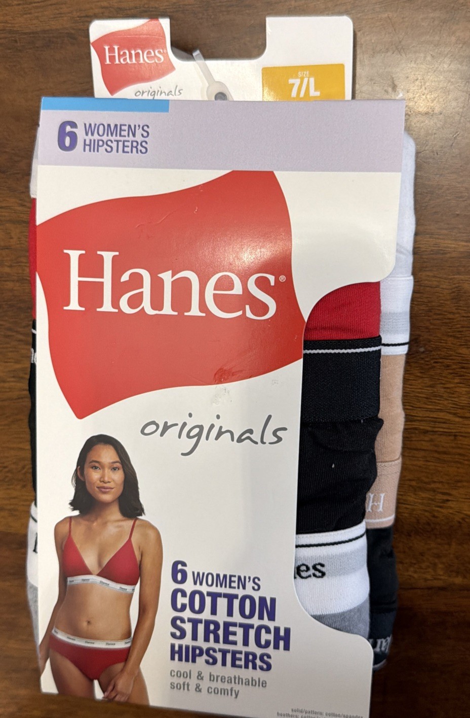 Hanes Women’s Originals Cotton Stretch Hipsters 6 Pack – Size 7 L – New In Packs