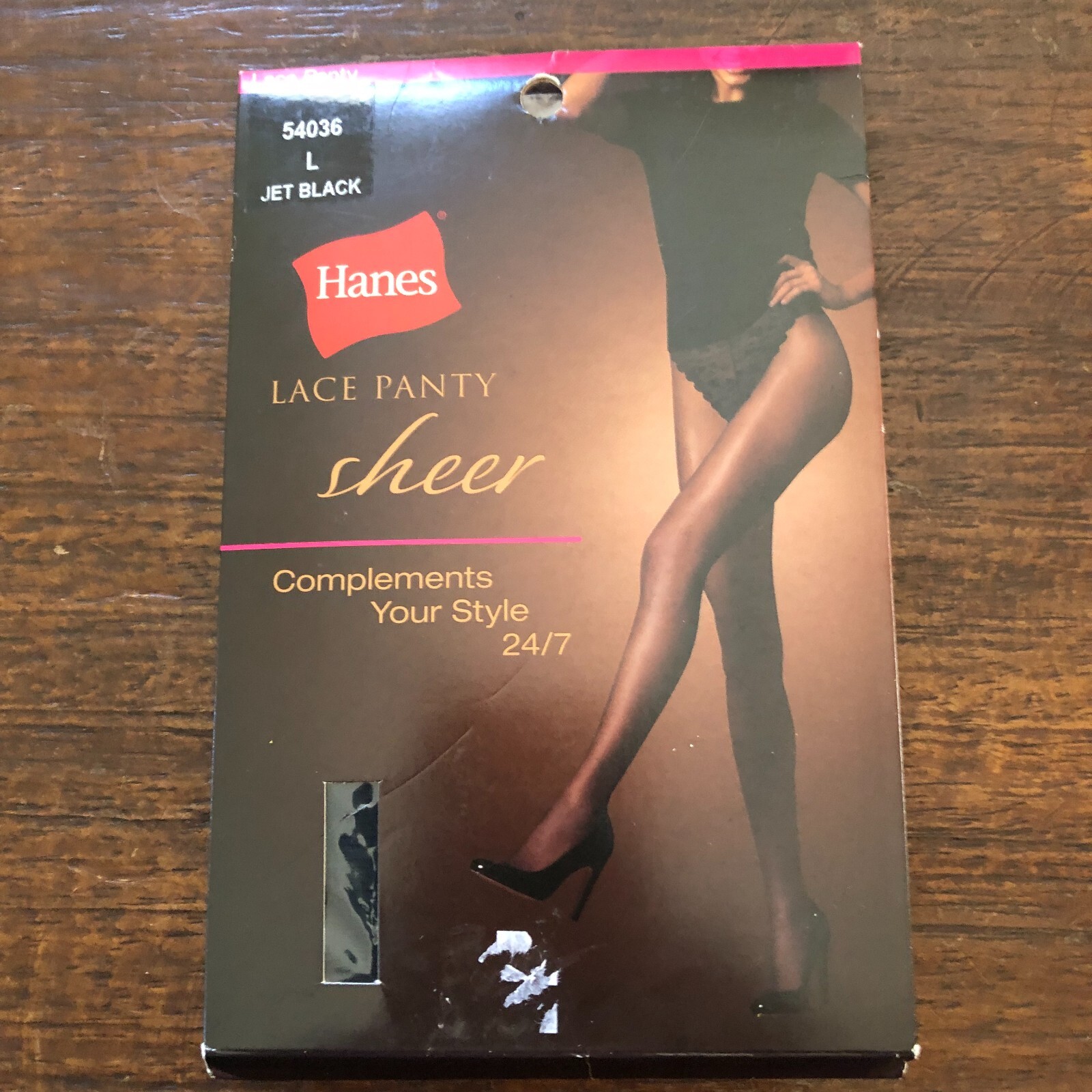 Hanes Lace Detail Panty Silky Sheer Leg Hose Black 54036 Large 4’x11″ X 5’7″