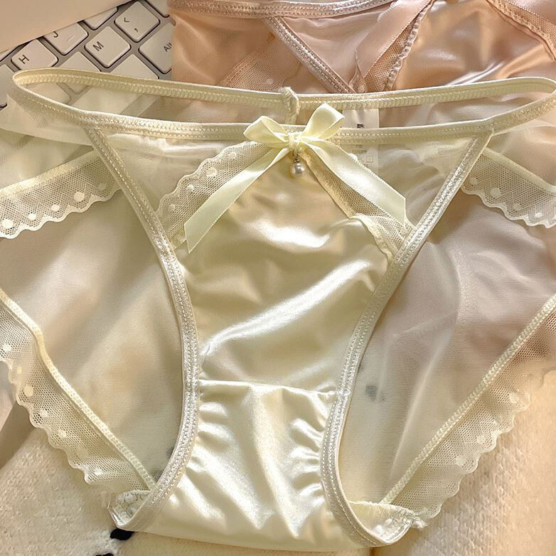 2 Pack Lot Womens Sheer Satin Panties Underwear Brief Bikinis Low Rise Lingeries