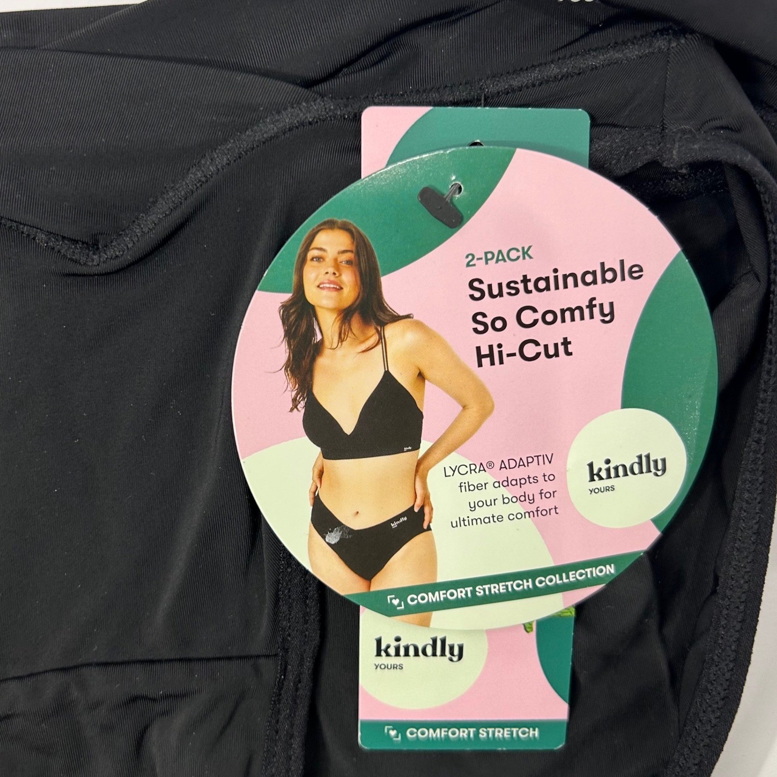 Kindly Yours 2-Pack Sustainable So Comfy Hi-Cut Panties Black XS 0-2 New