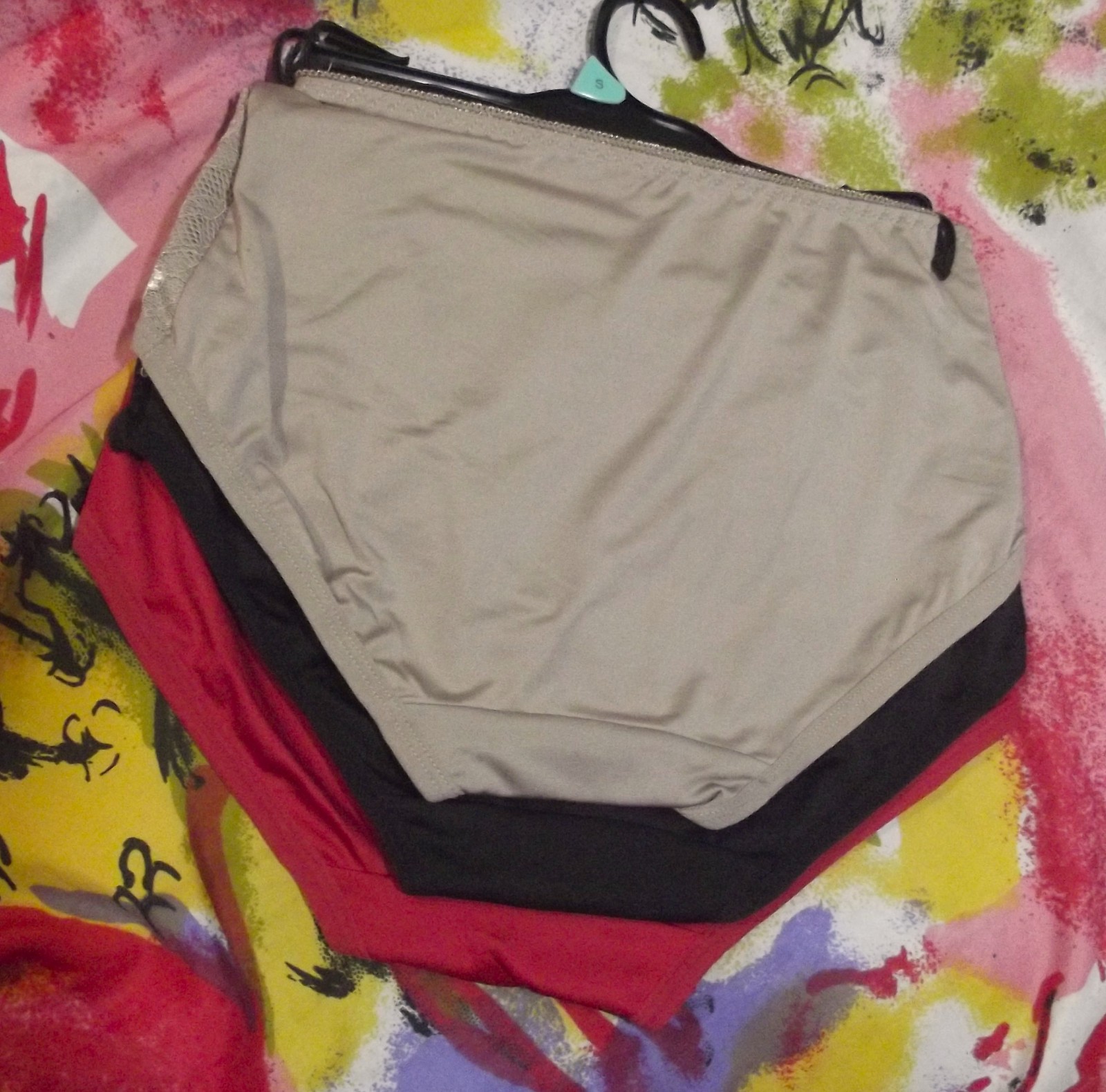 3 NEW PRIMA VALENTINA 871058 RD/BG/BK MICROFIBER LACE TRIM BRIEF PANTIES S