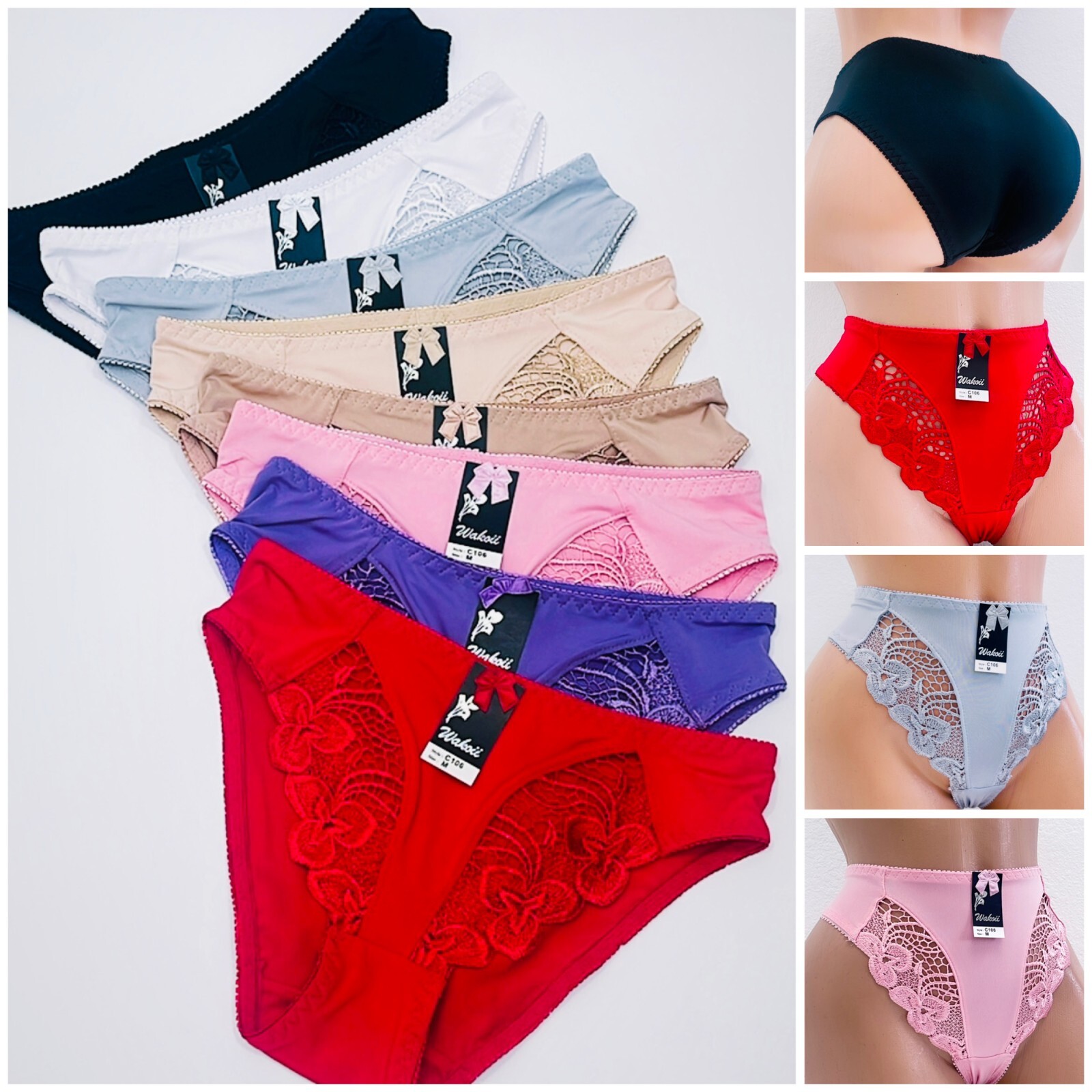 6 PRETTY Silky NYLON Briefs BIKINIS Style PANTIES Womens Underwear #3106 S-2XL